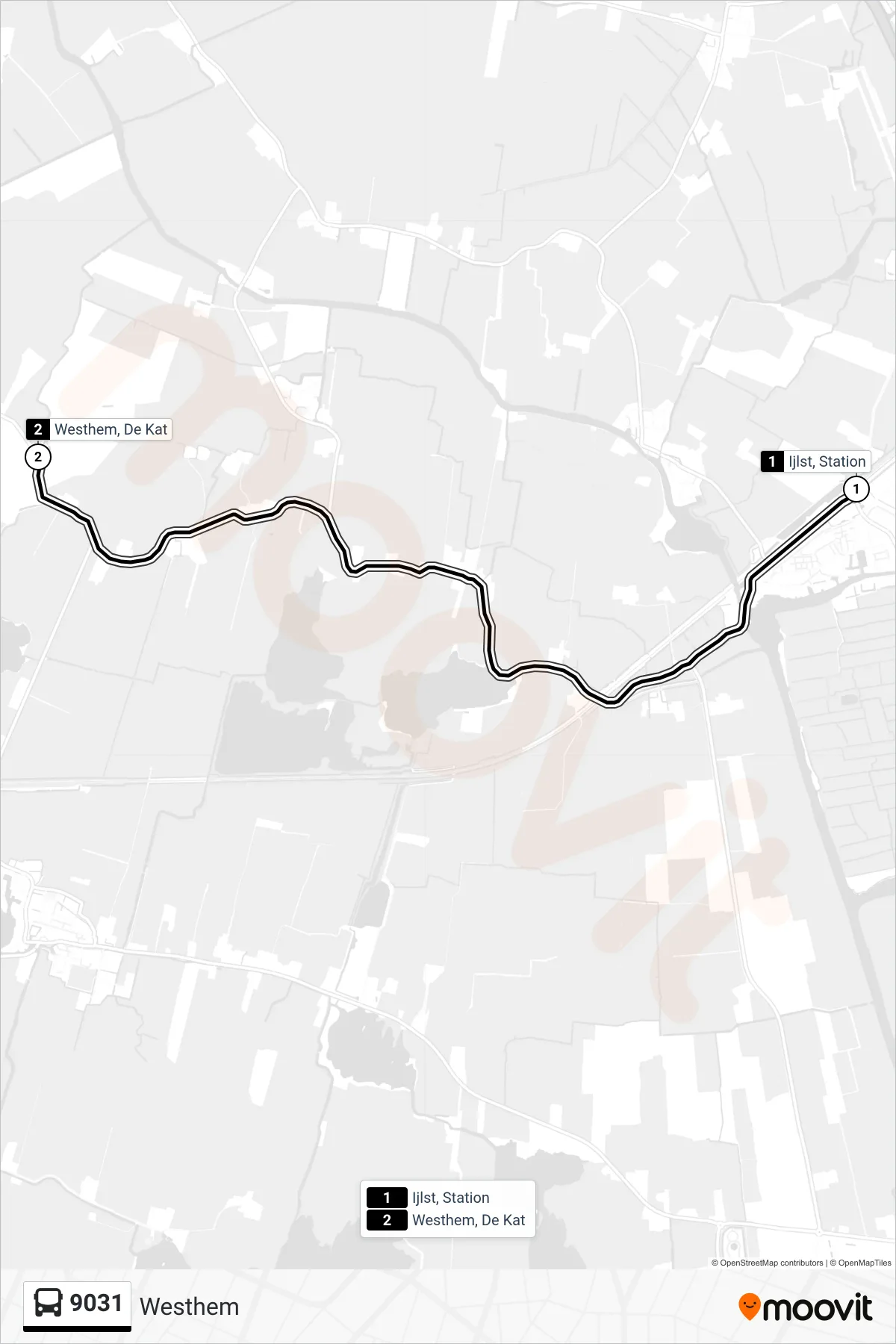 Lijn 9031 (bus, Westhem): route en haltes op de kaart