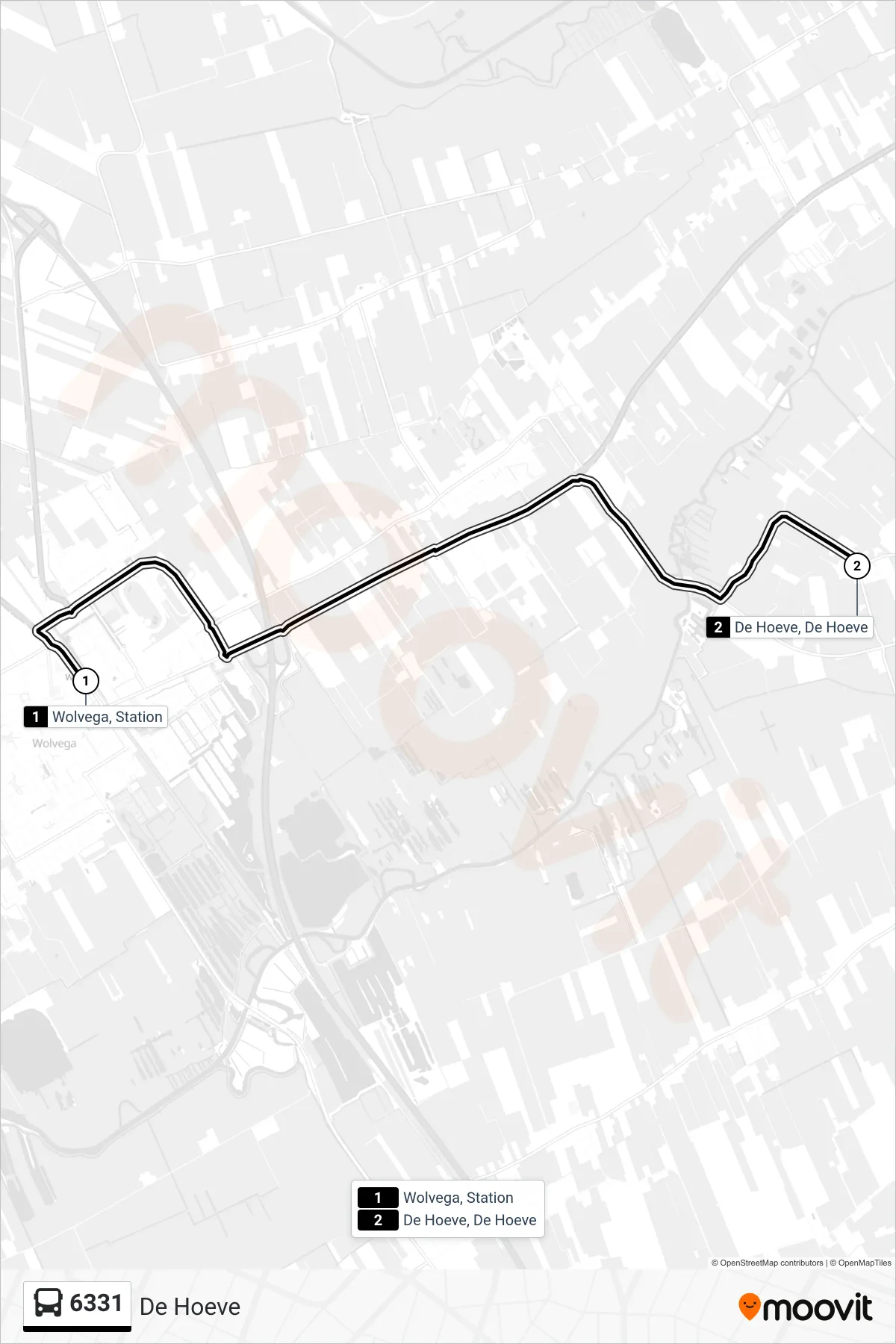 6331 bus Line (De Hoeve) route and stops on a map