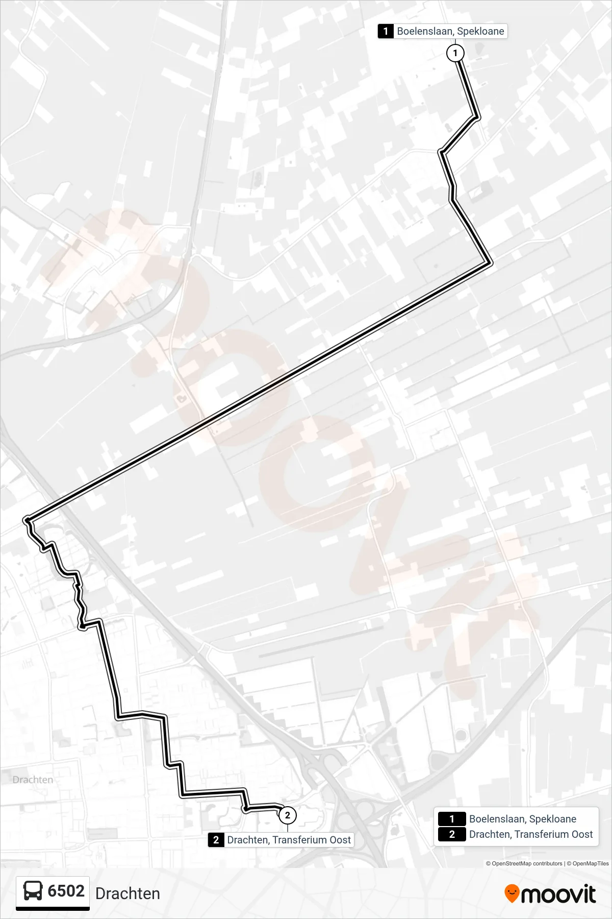 Lijn 6502 (bus, Drachten): route en haltes op de kaart