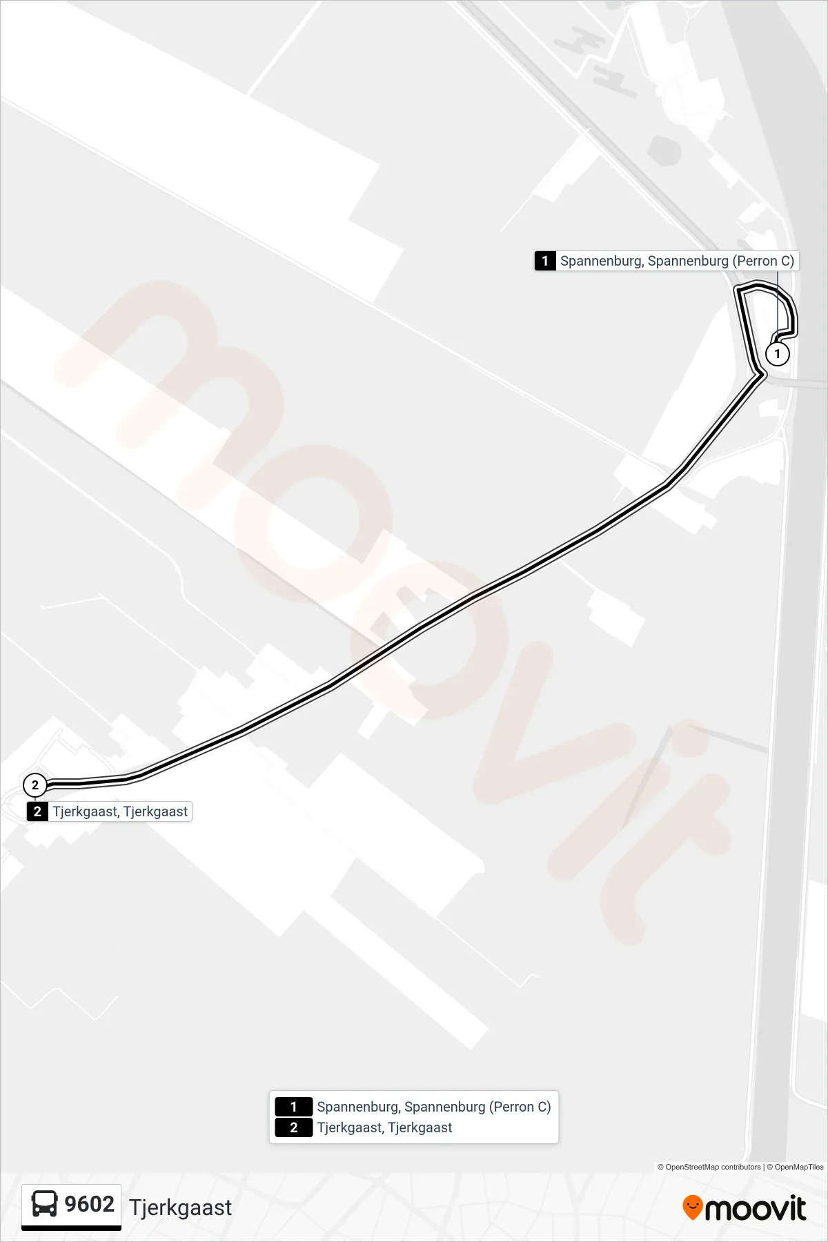 9602 bus Line (Tjerkgaast) route and stops on a map