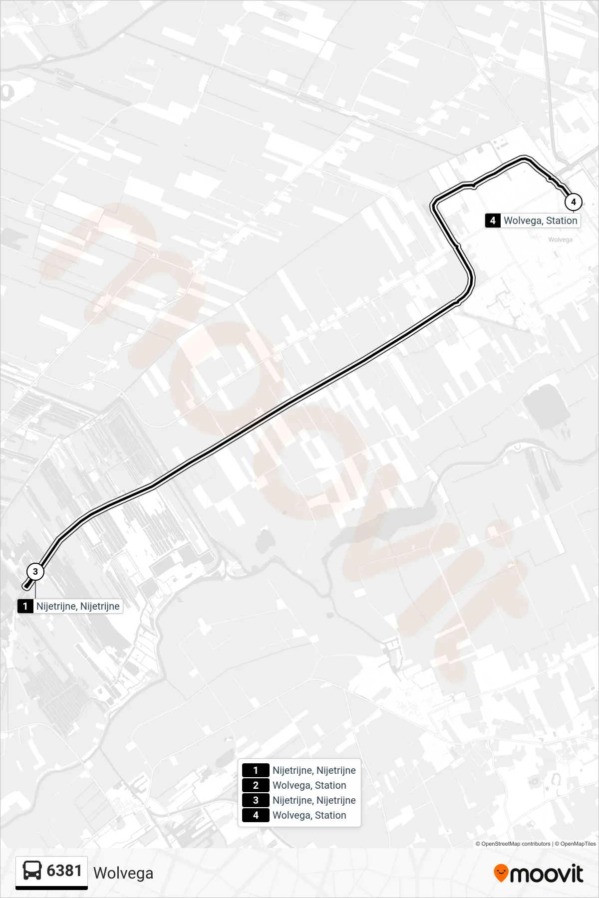 Lijn 6381 (bus, Wolvega): route en haltes op de kaart