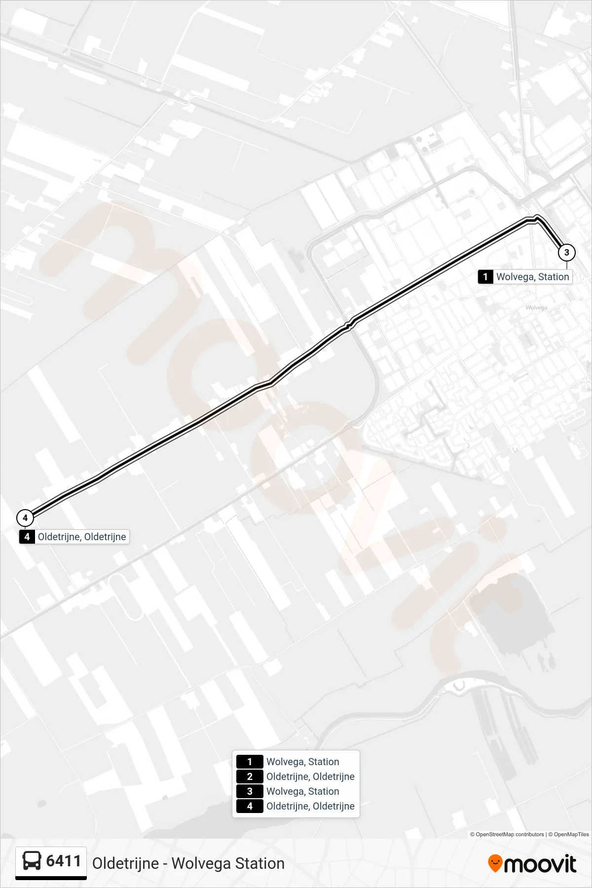 Lijn 6411 (bus, Oldetrijne): route en haltes op de kaart