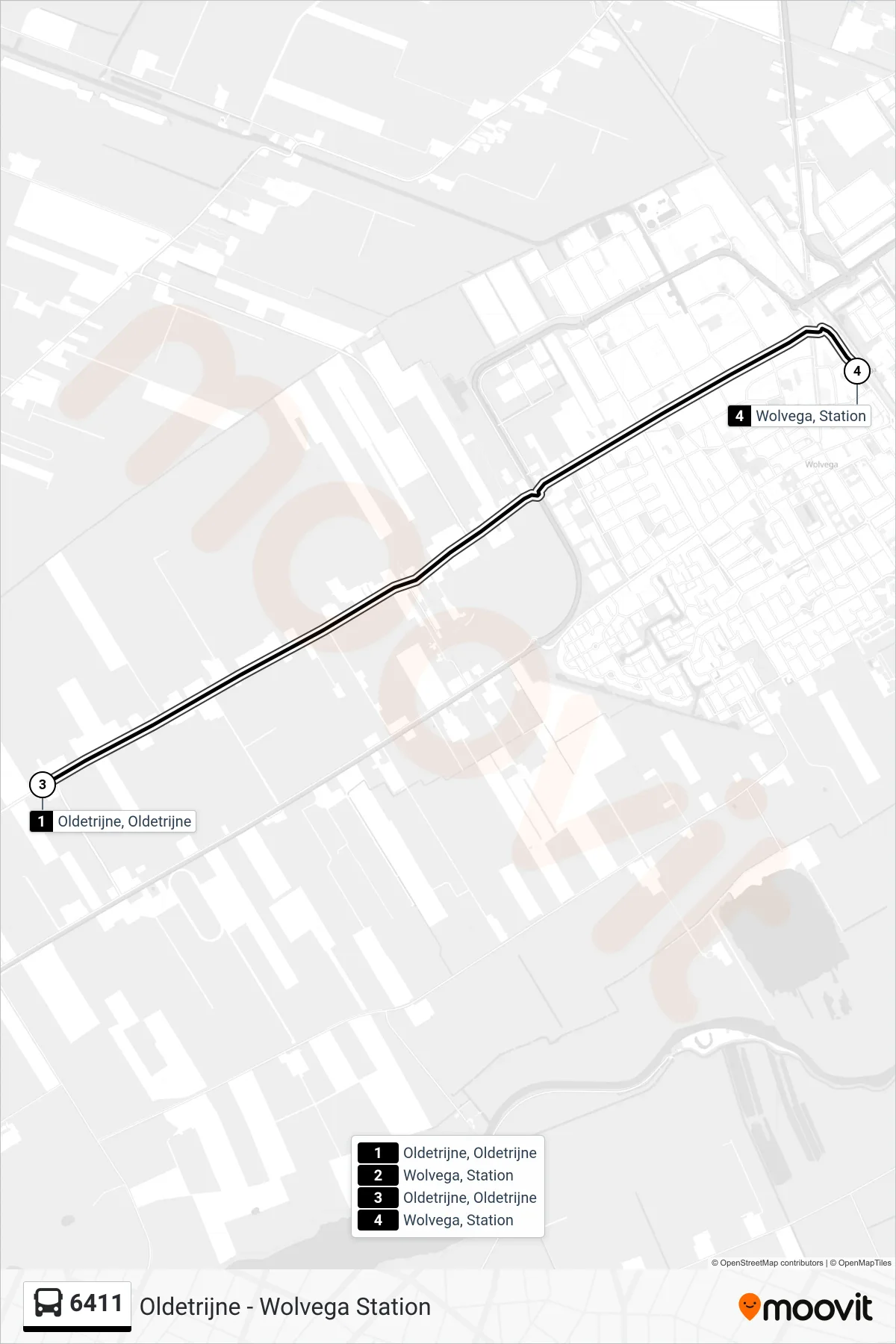 Lijn 6411 (bus, Wolvega): route en haltes op de kaart