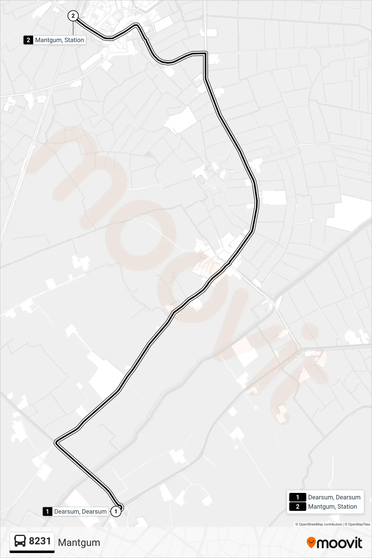Lijn 8231 (bus, Mantgum): route en haltes op de kaart