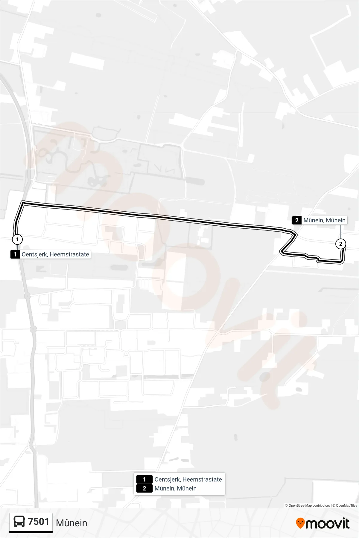 Lijn 7501 (bus, Mûnein): route en haltes op de kaart
