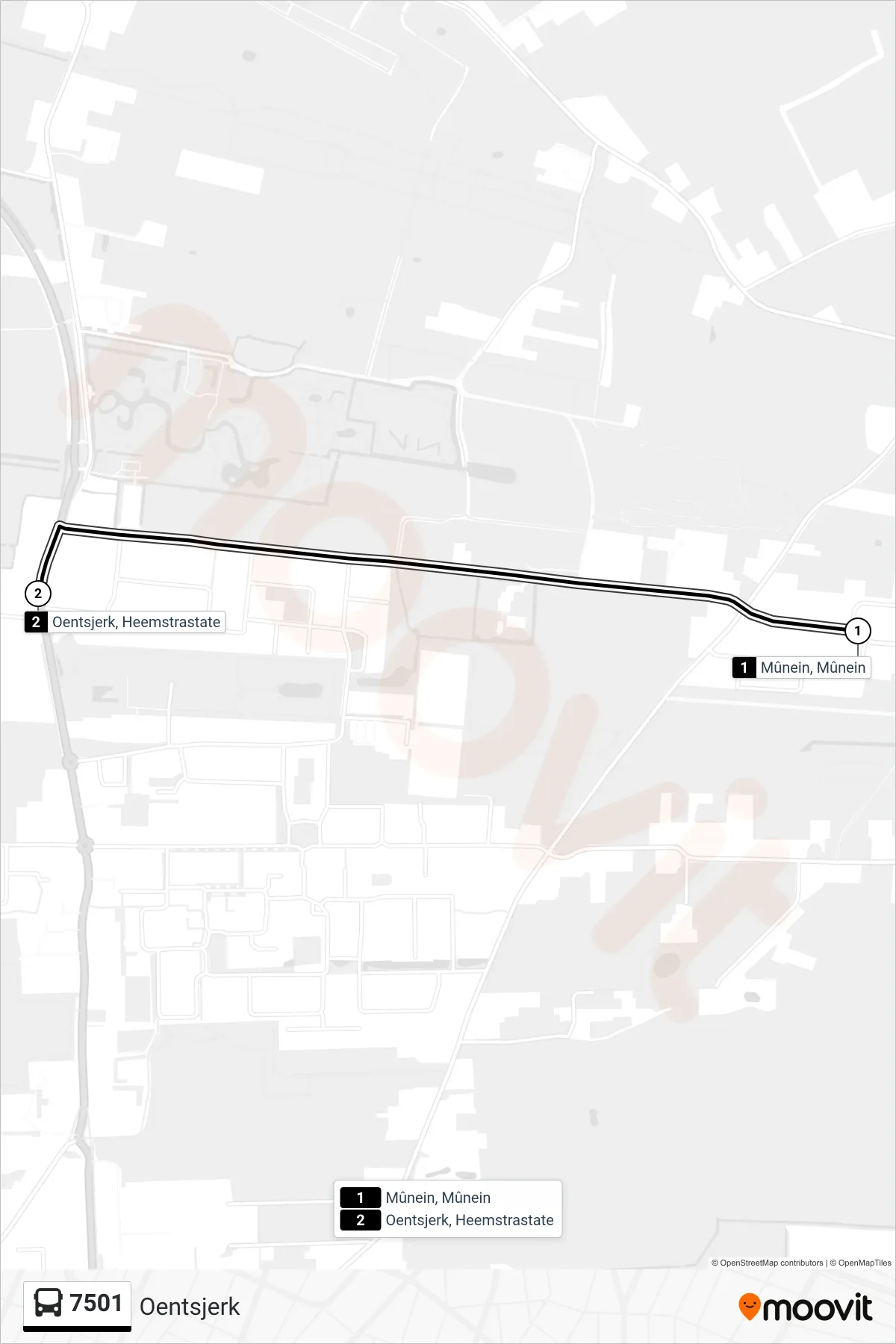 7501 bus Line (Oentsjerk) route and stops on a map