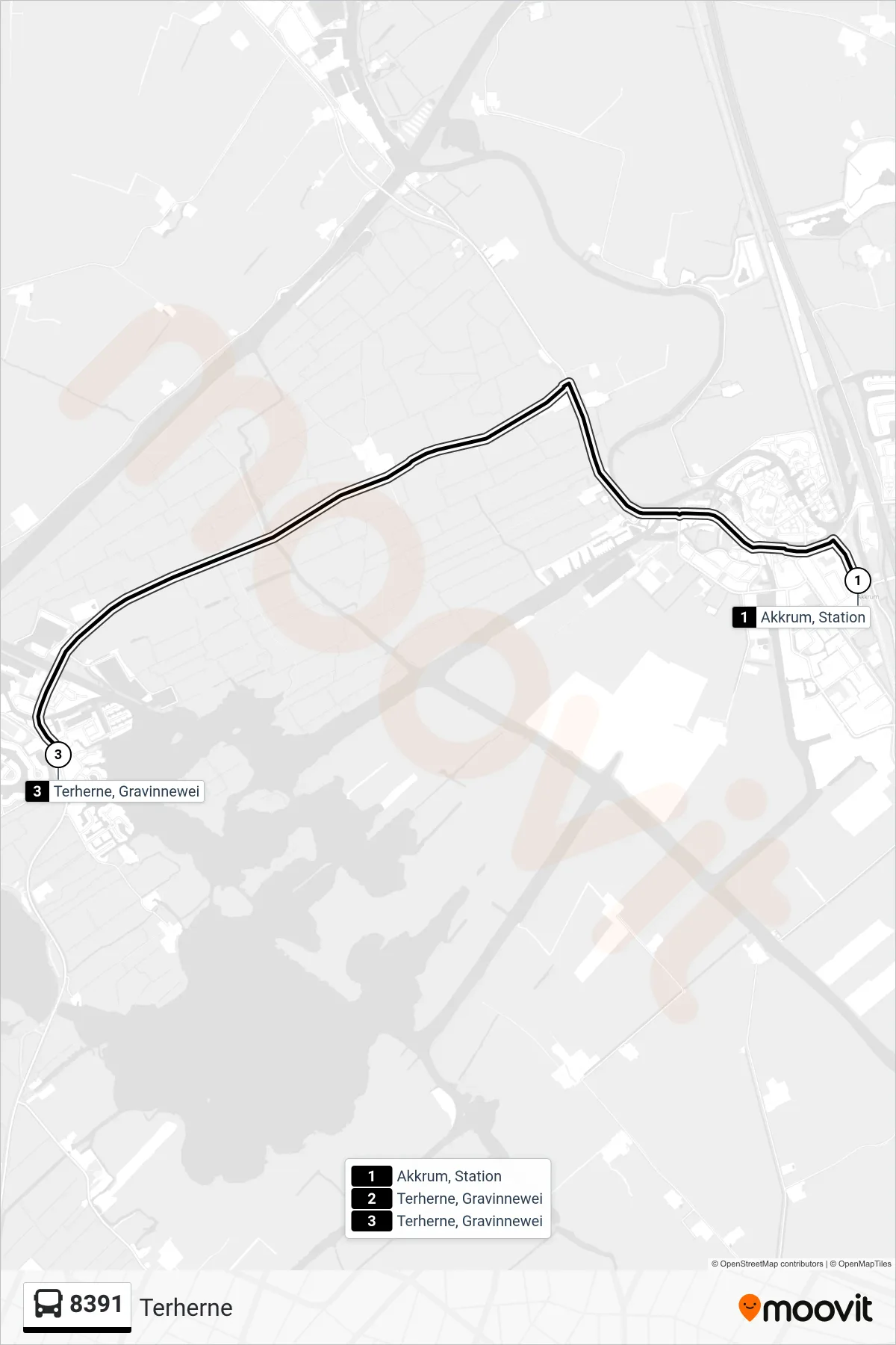 Lijn 8391 (bus, Terherne): route en haltes op de kaart