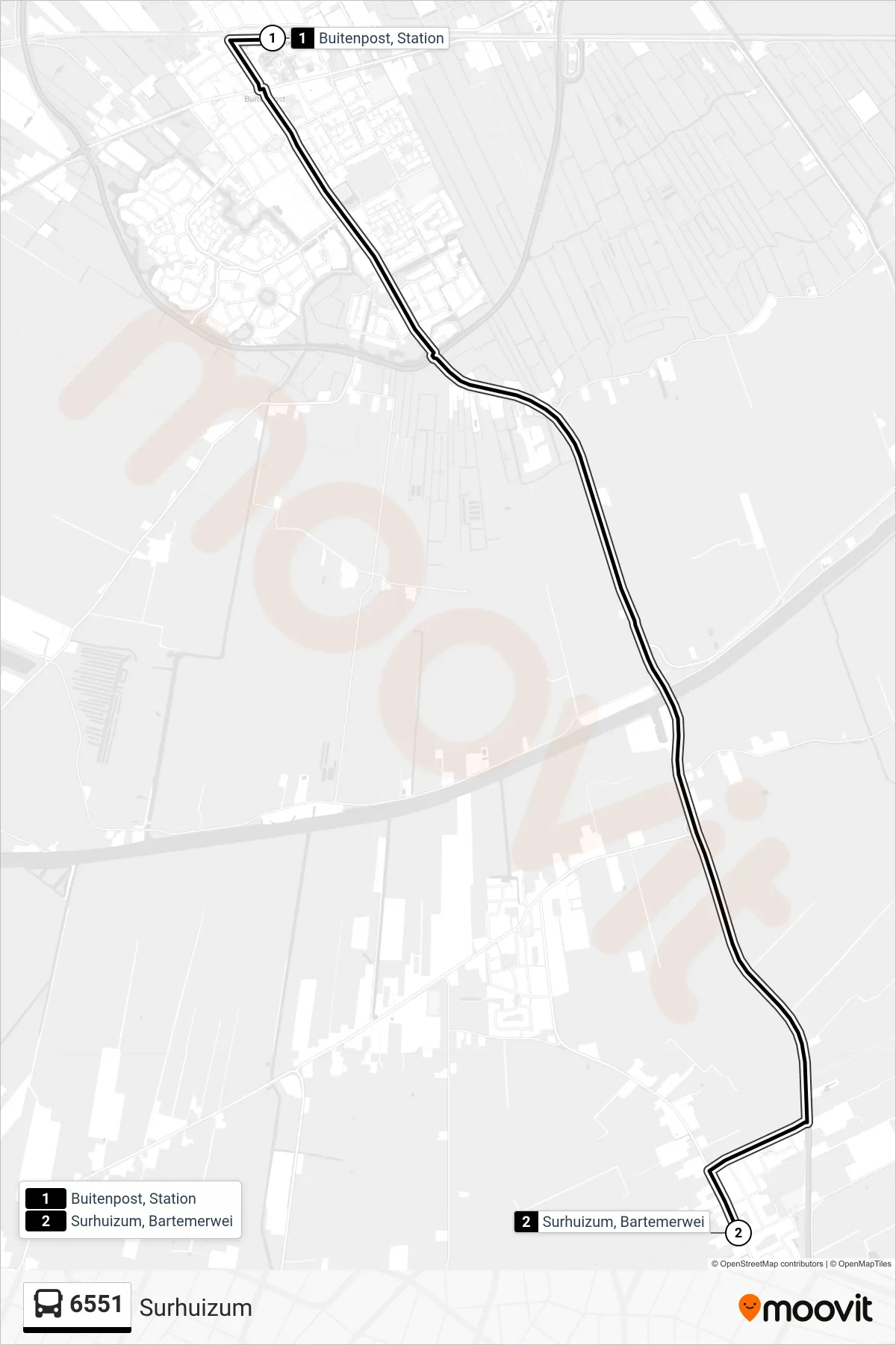Lijn 6551 (bus, Surhuizum): route en haltes op de kaart