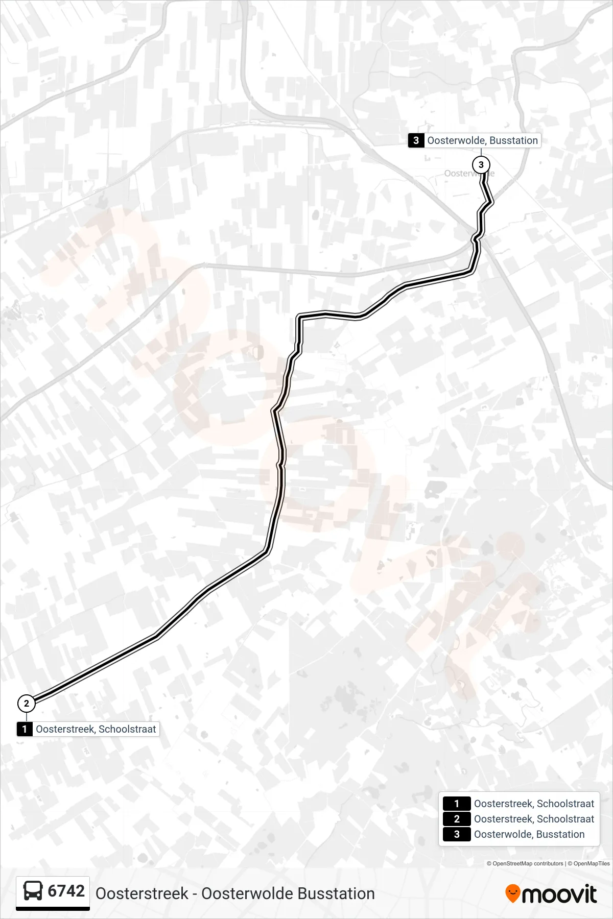 6742 bus Line (Oosterwolde) route and stops on a map