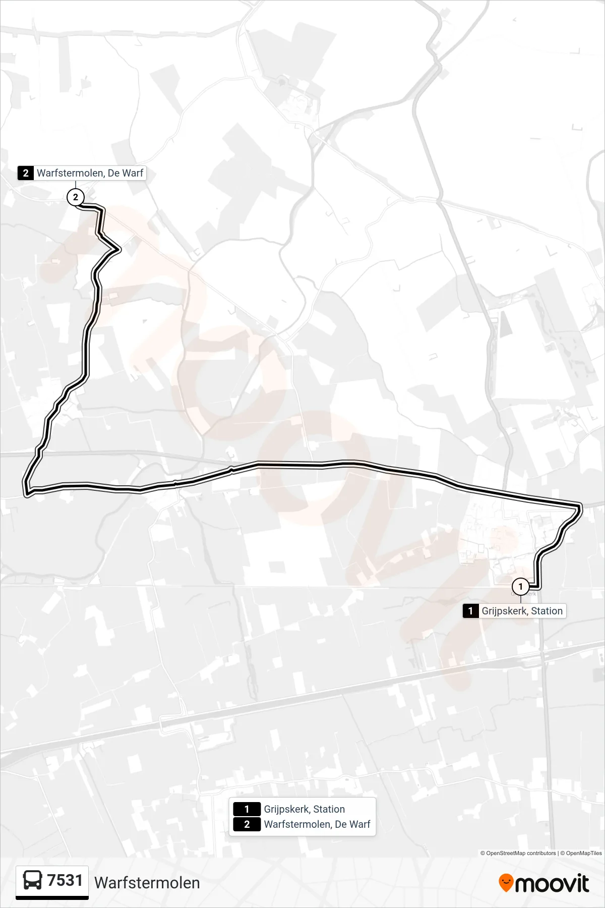 Lijn 7531 (bus, Warfstermolen): route en haltes op de kaart