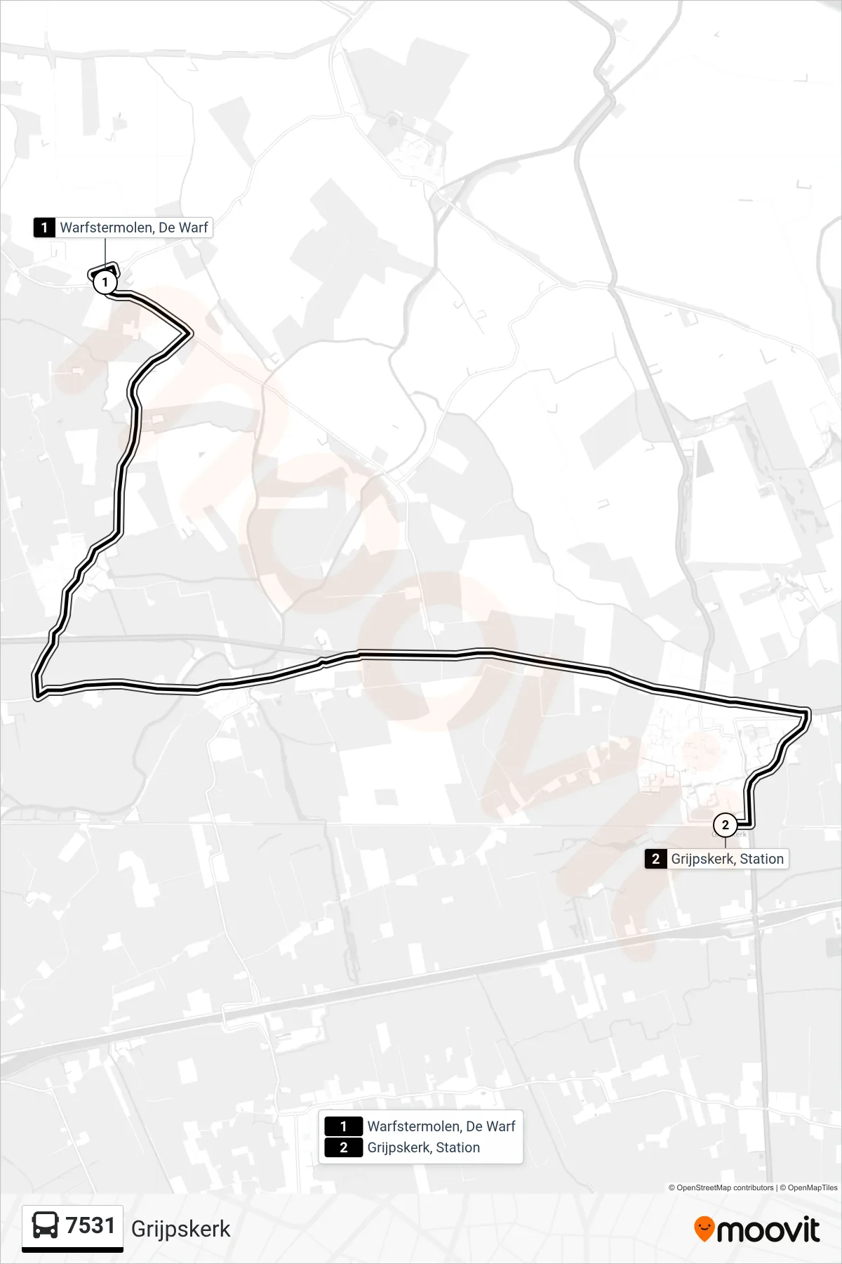 Lijn 7531 (bus, Grijpskerk): route en haltes op de kaart