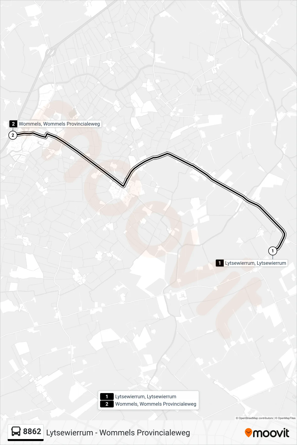 8862 bus Line (Wommels) route and stops on a map