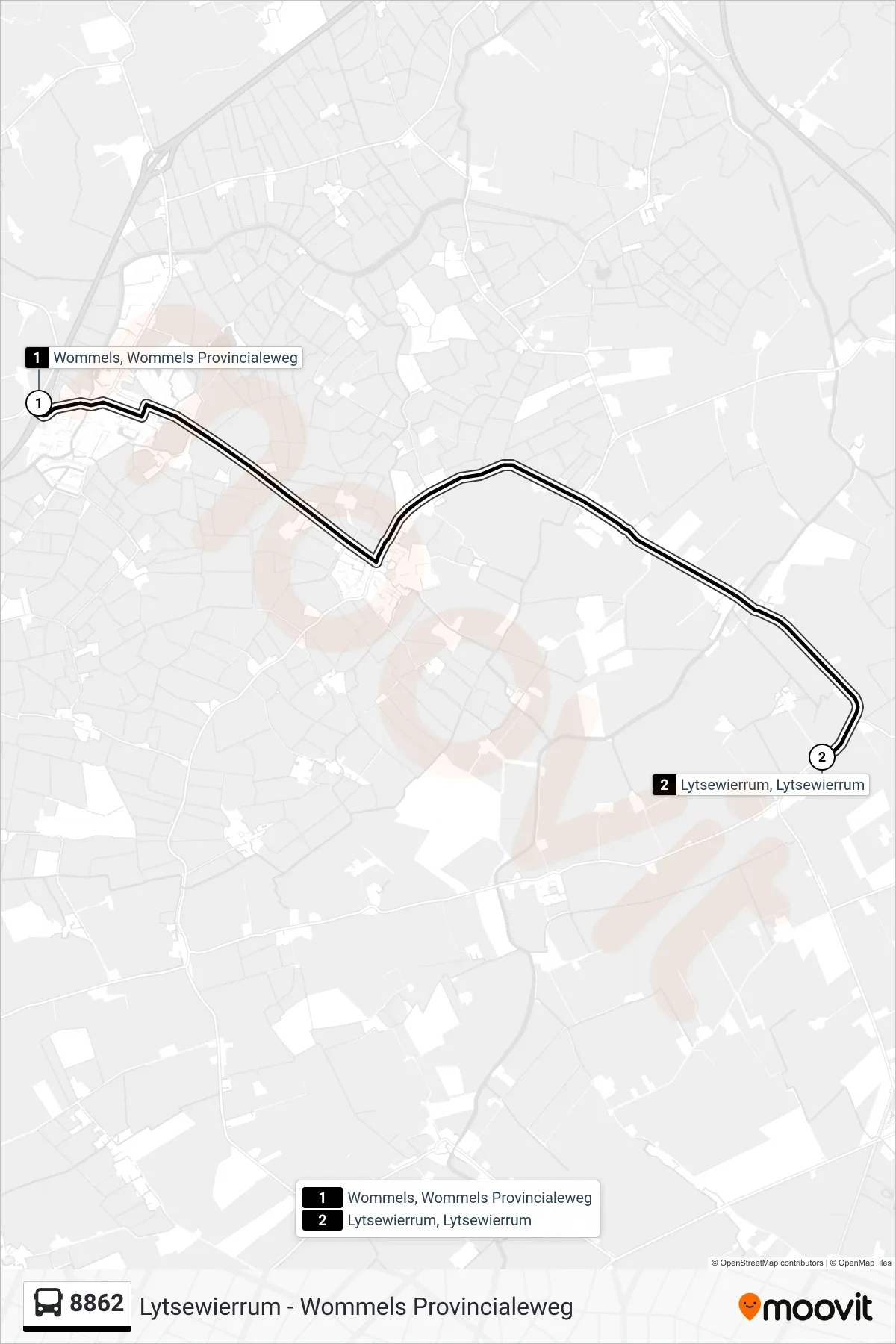 Lijn 8862 (bus, Lytsewierrum): route en haltes op de kaart