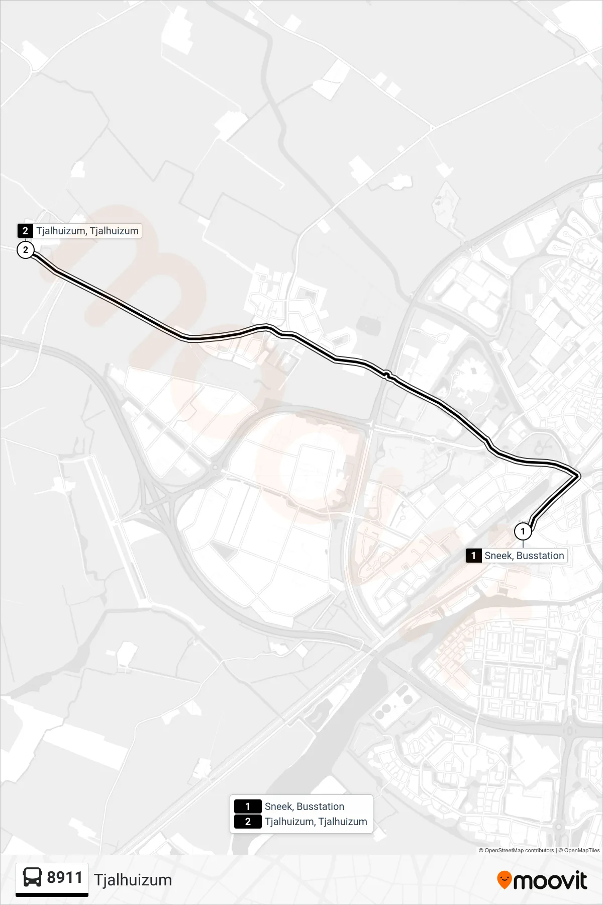 8911 bus Line (Tjalhuizum) route and stops on a map