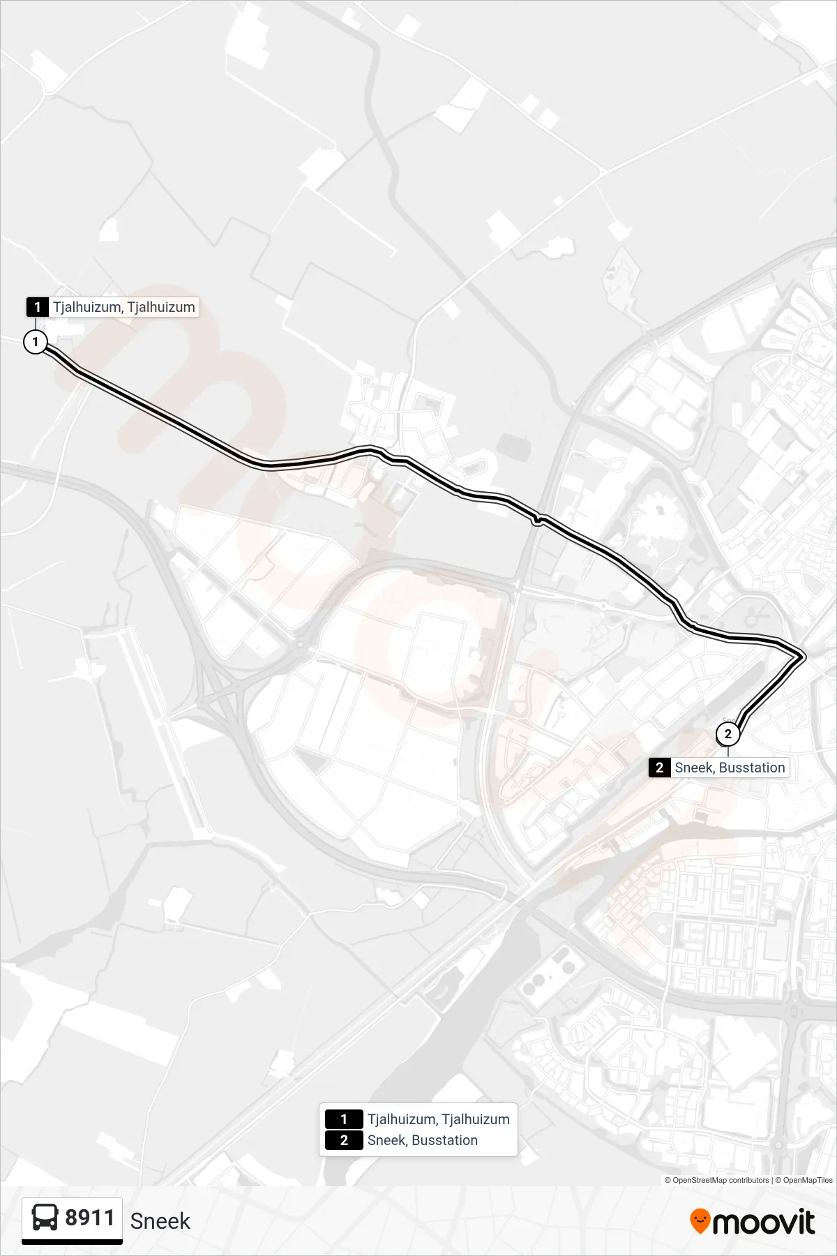 Lijn 8911 (bus, Sneek): route en haltes op de kaart