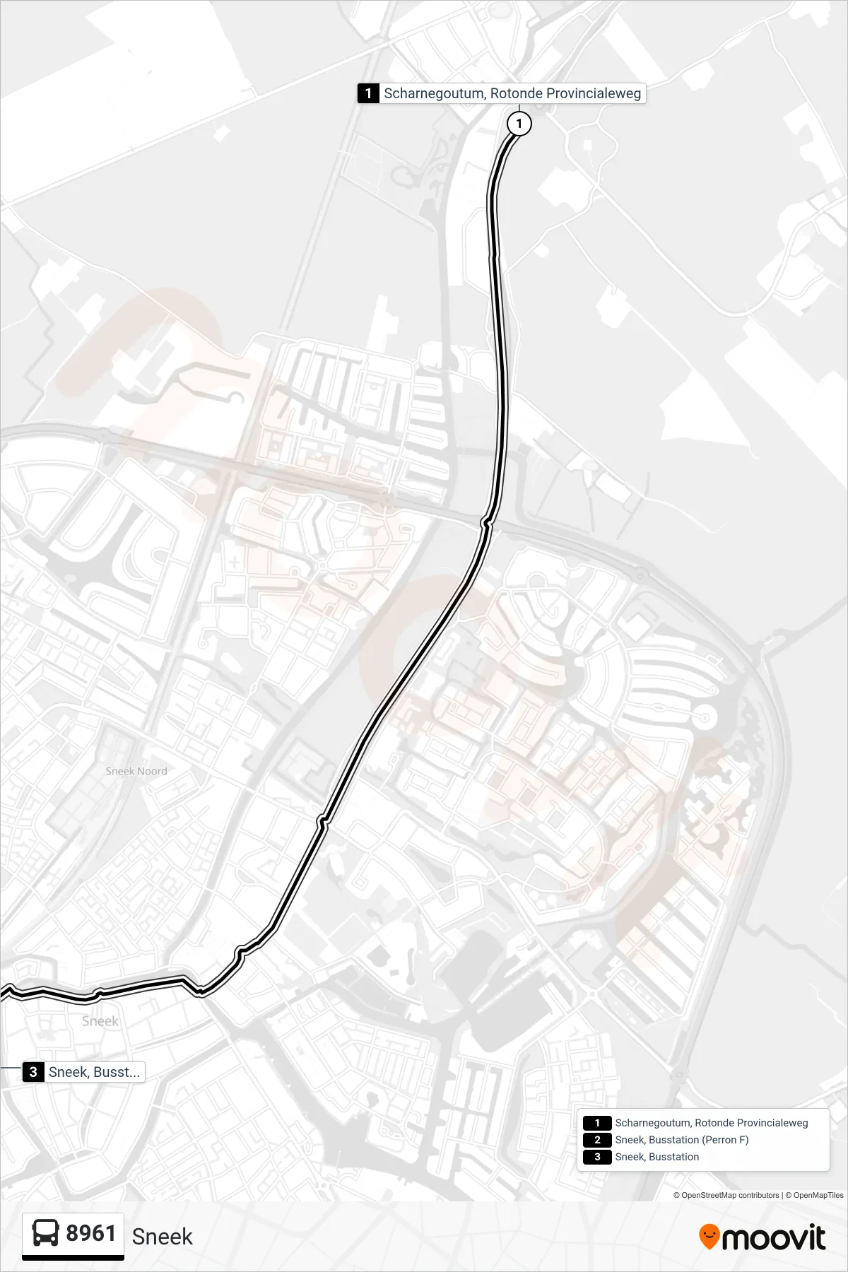 Lijn 8961 (bus, Sneek): route en haltes op de kaart