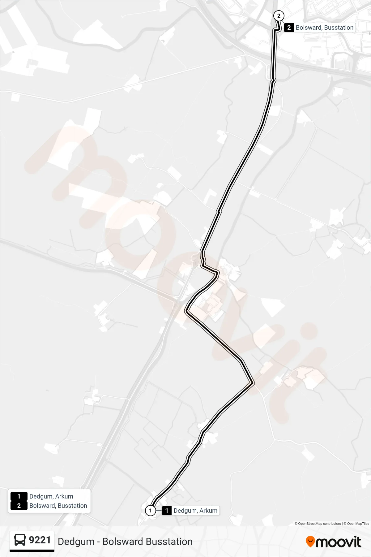 Lijn 9221 (bus, Bolsward): route en haltes op de kaart