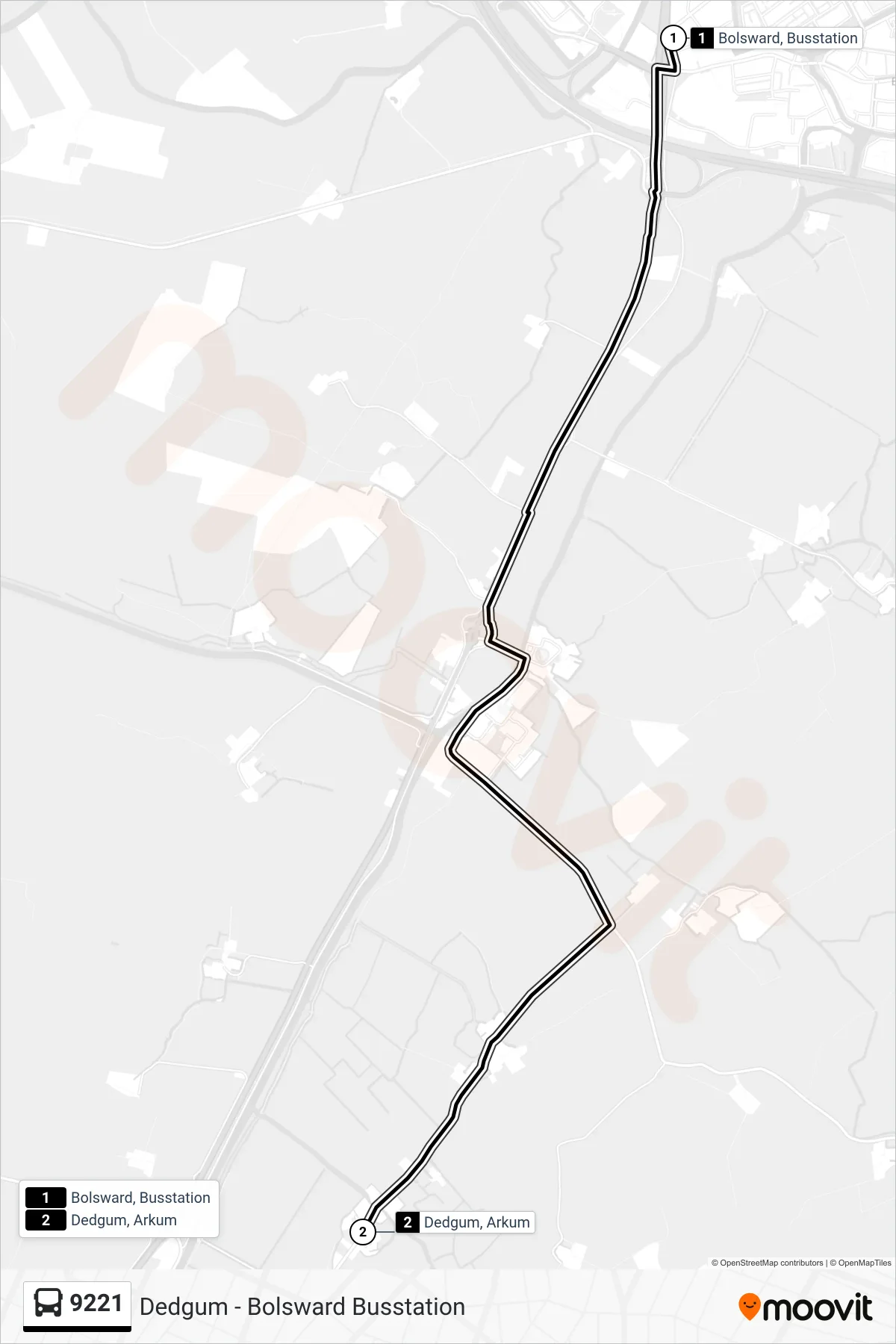 Lijn 9221 (bus, Dedgum): route en haltes op de kaart