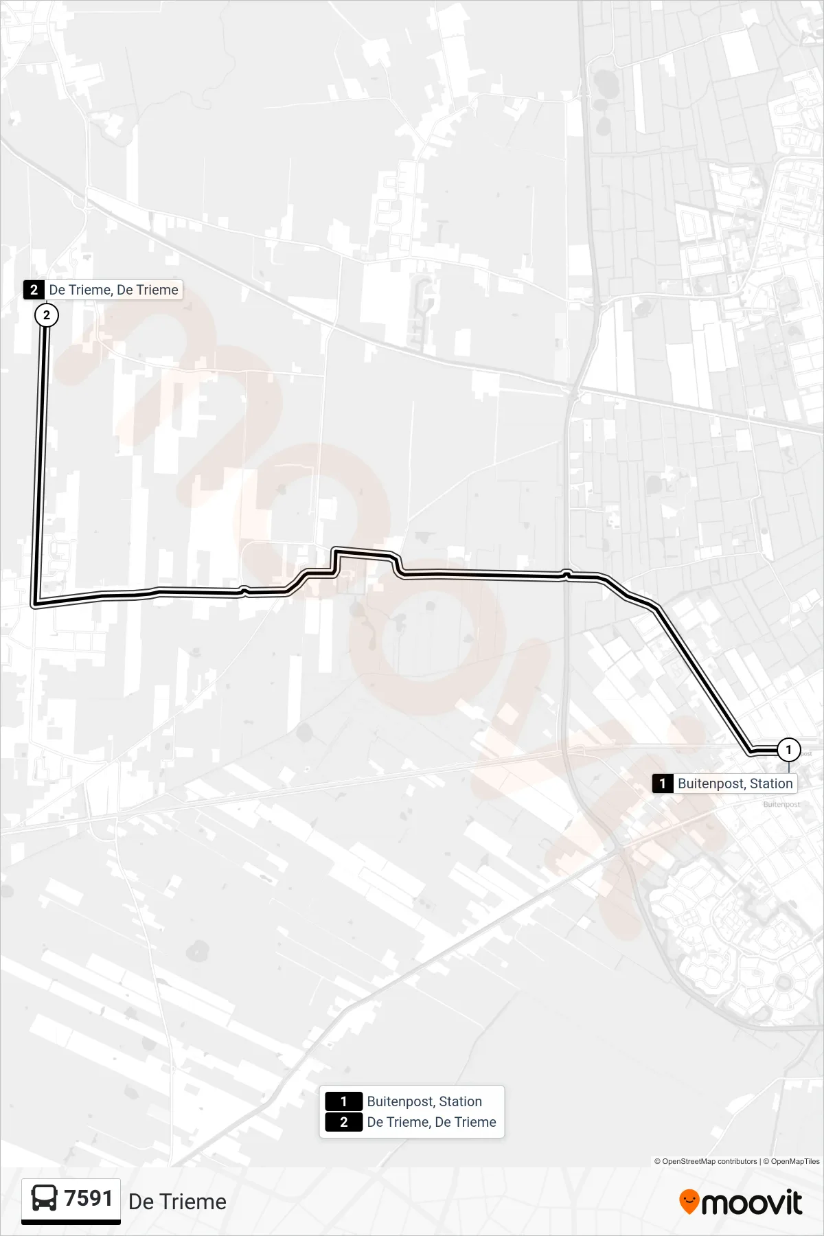 7591 bus Line (De Trieme) route and stops on a map
