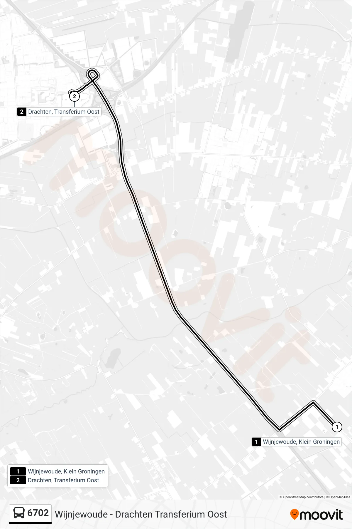 Lijn 6702 (bus, Drachten): route en haltes op de kaart