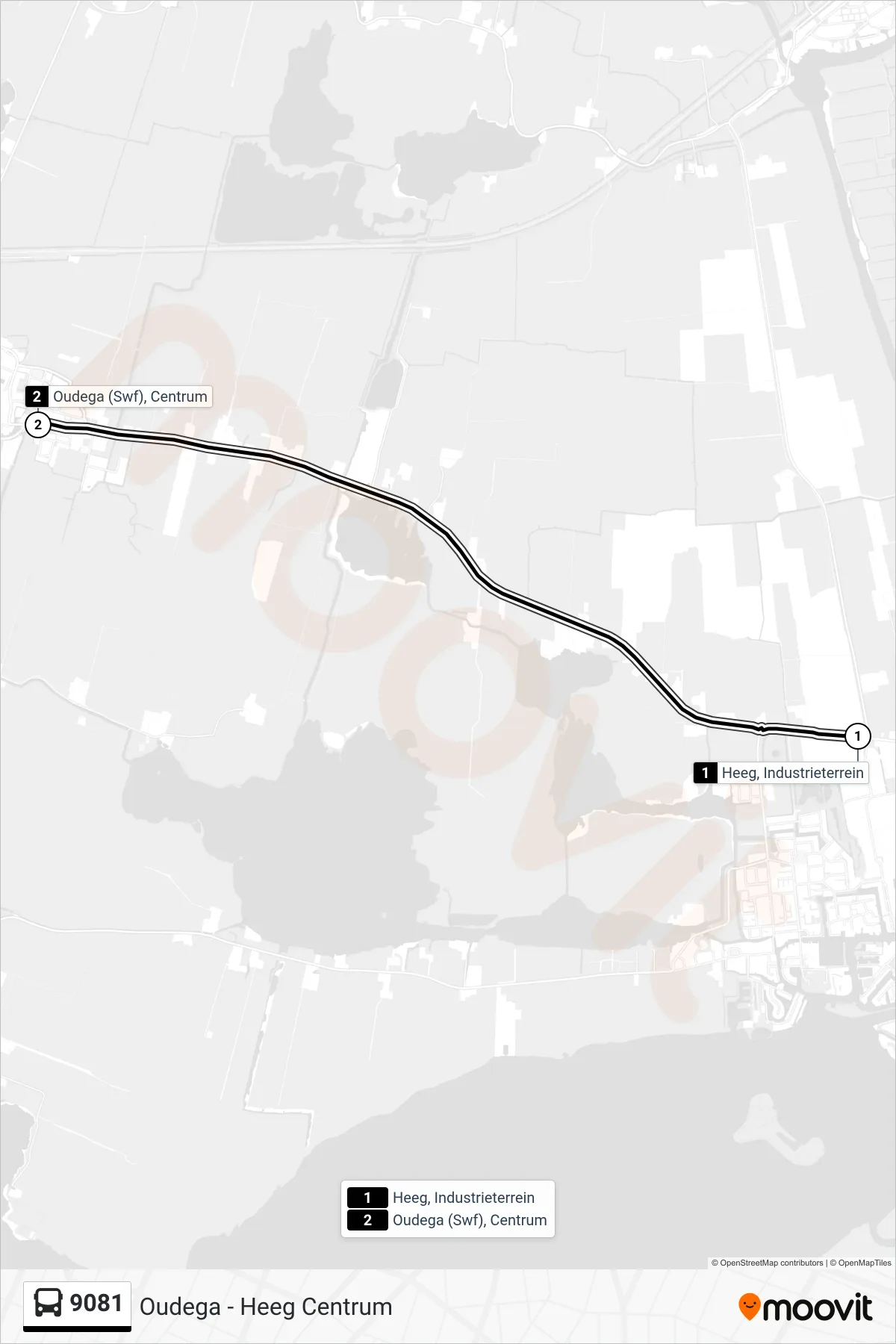 Lijn 9081 (bus, Oudega): route en haltes op de kaart