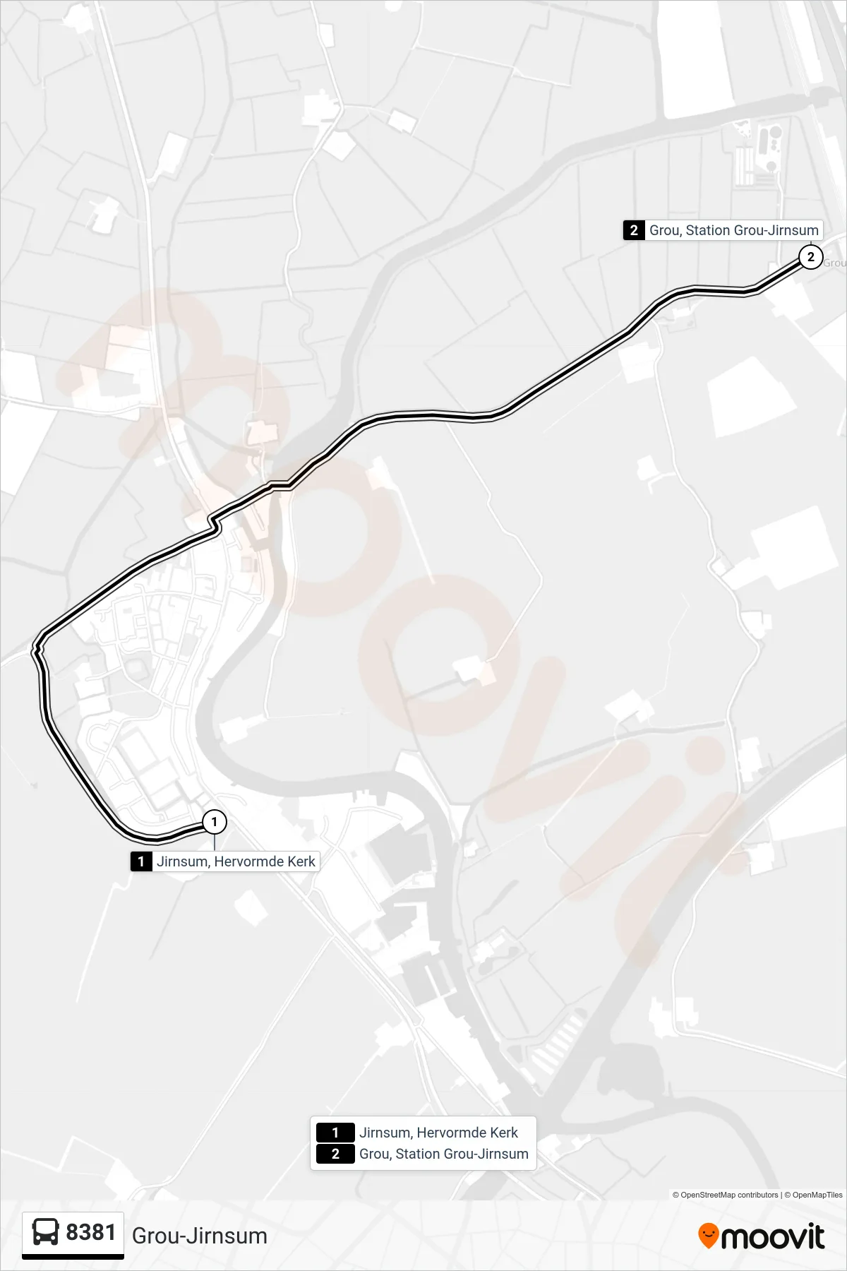 Lijn 8381 (bus, Grou-Jirnsum): route en haltes op de kaart