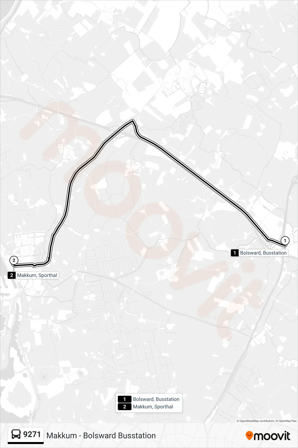 Lijn 9271 (bus, Makkum): route en haltes op de kaart