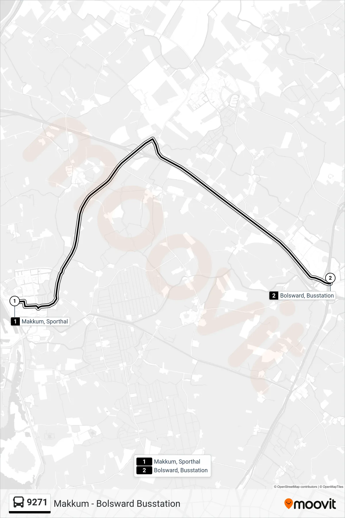 Lijn 9271 (bus, Bolsward): route en haltes op de kaart