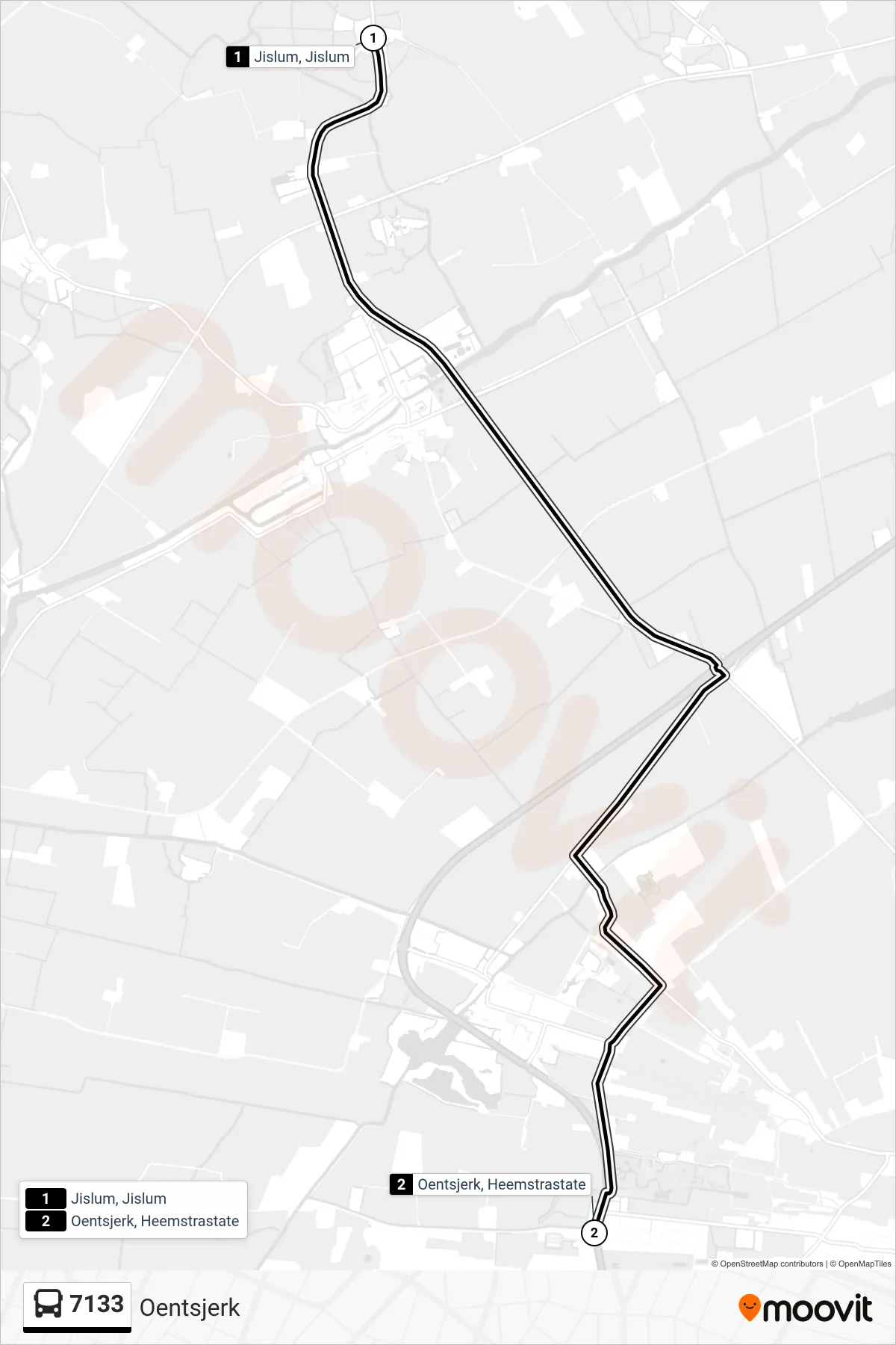 7133 bus Line (Oentsjerk) route and stops on a map