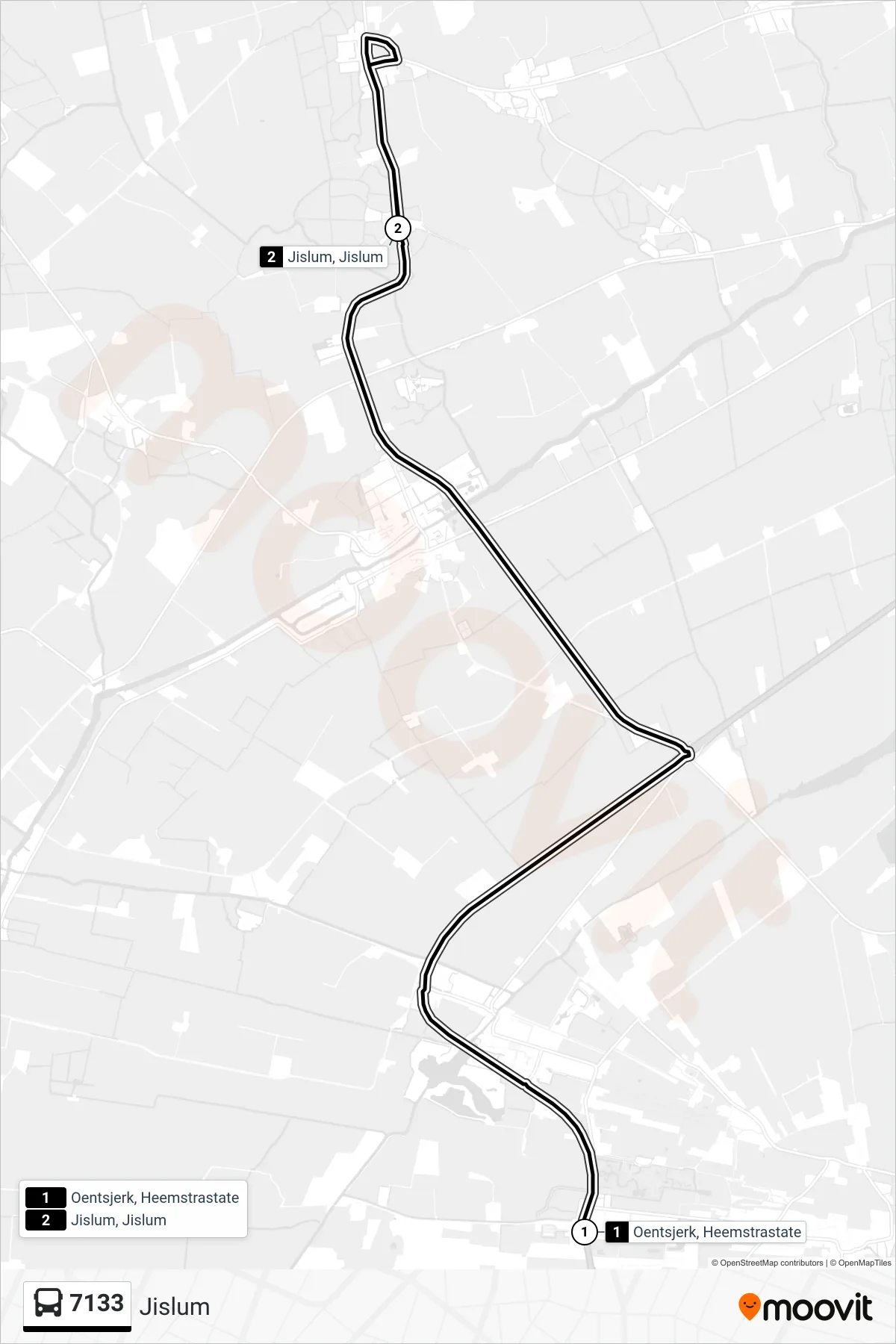 Lijn 7133 (bus, Jislum): route en haltes op de kaart
