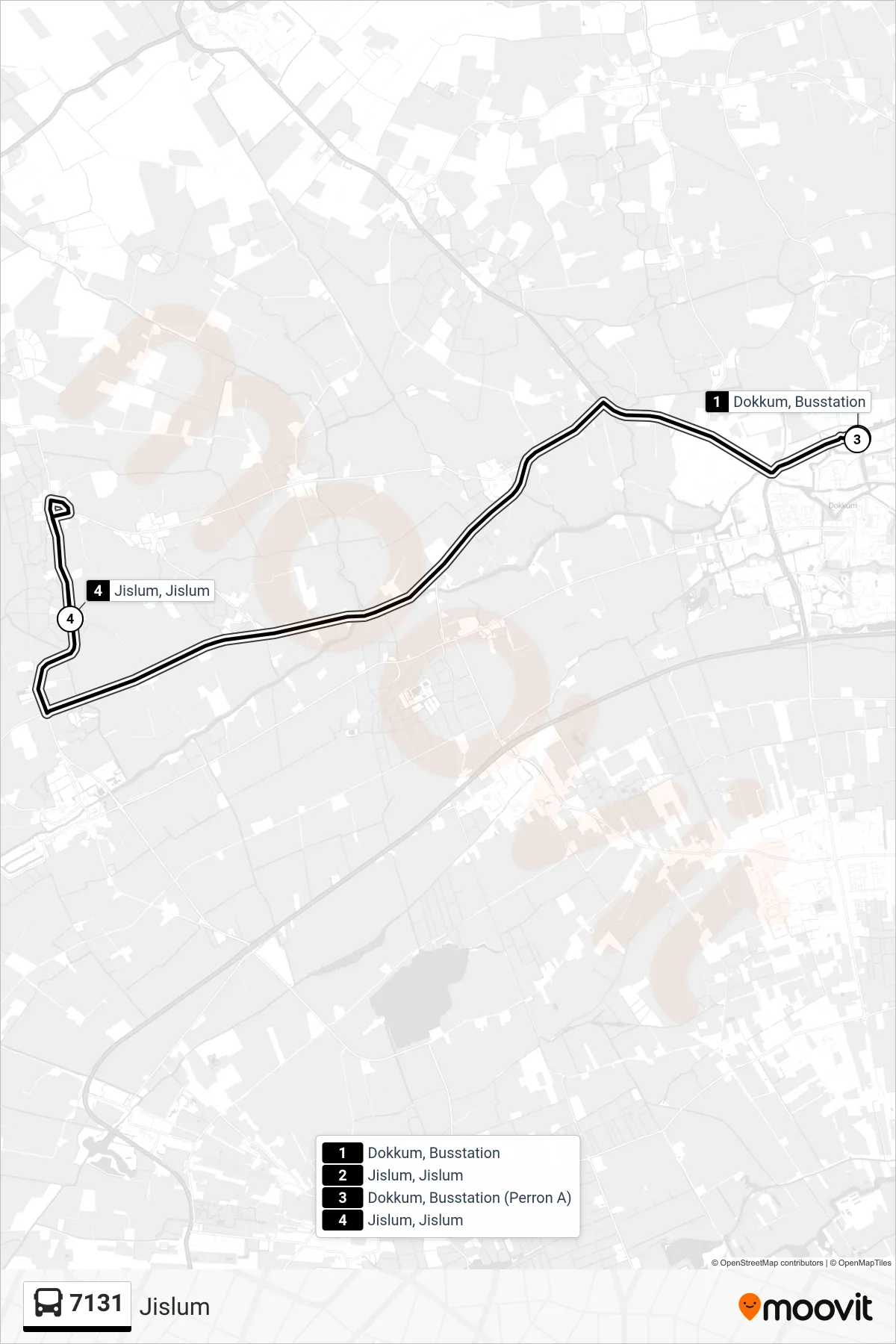 Lijn 7131 (bus, Jislum): route en haltes op de kaart