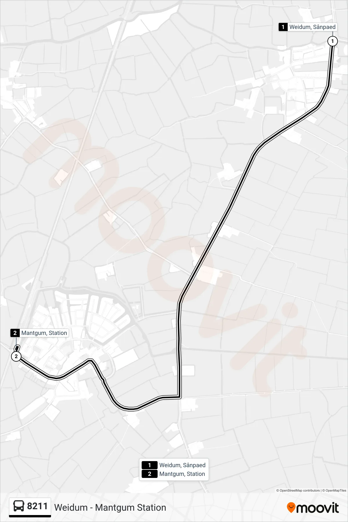 Lijn 8211 (bus, Mantgum): route en haltes op de kaart