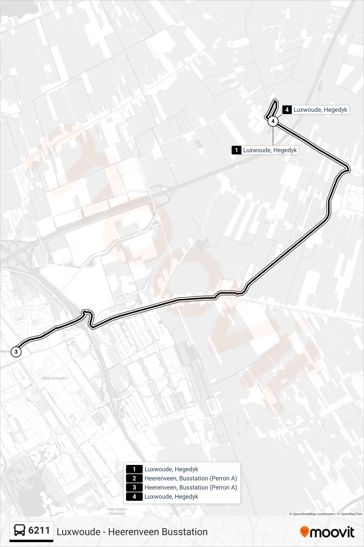 Lijn 6211 (bus, Heerenveen): route en haltes op de kaart