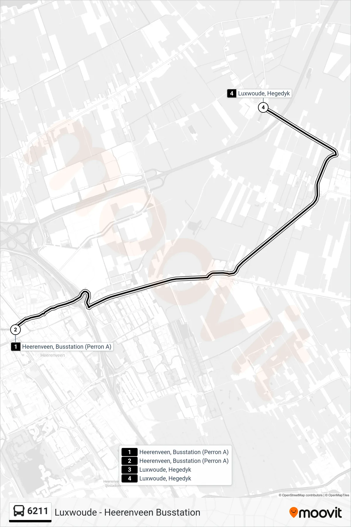 Lijn 6211 (bus, Luxwoude): route en haltes op de kaart