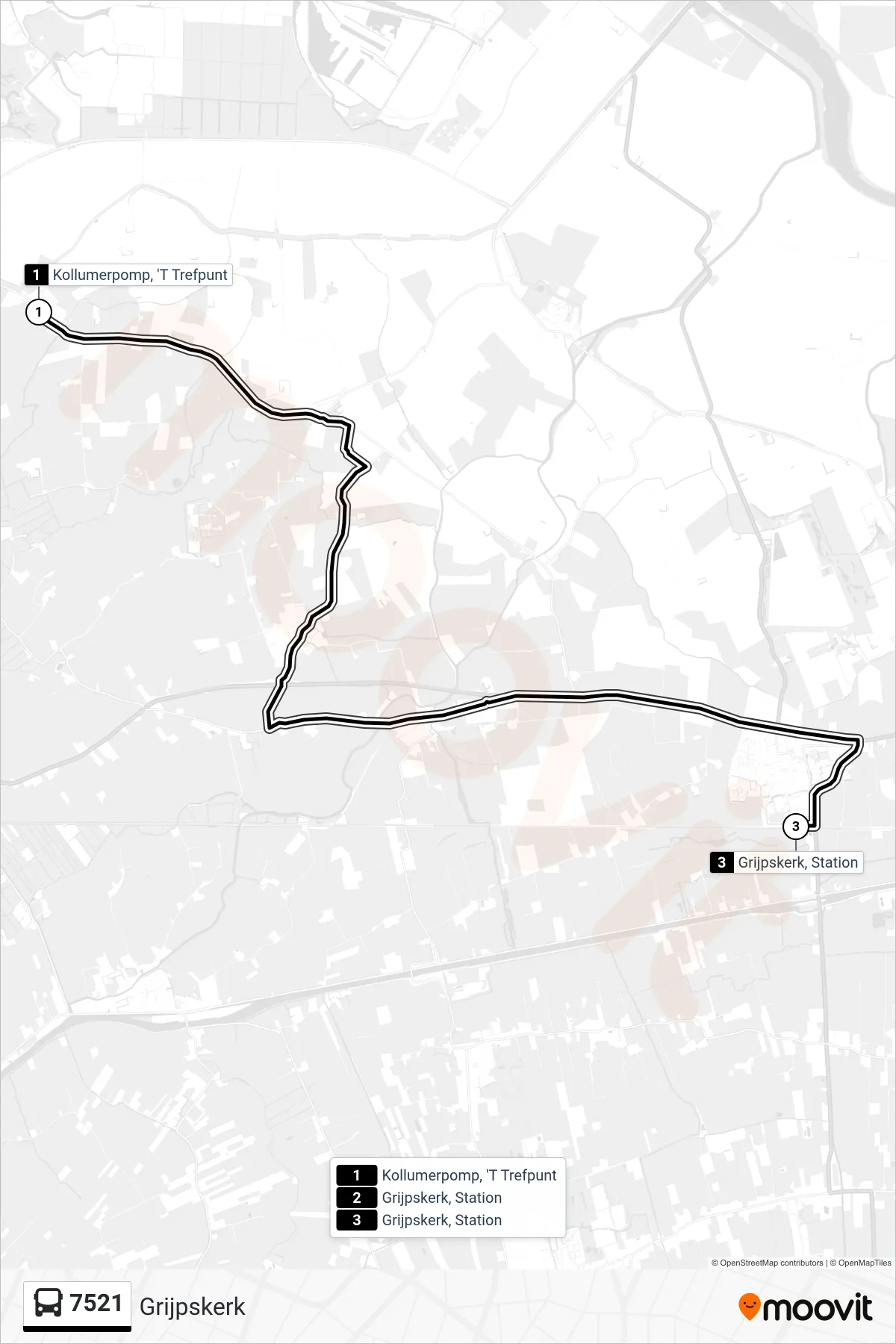 Lijn 7521 (bus, Grijpskerk): route en haltes op de kaart
