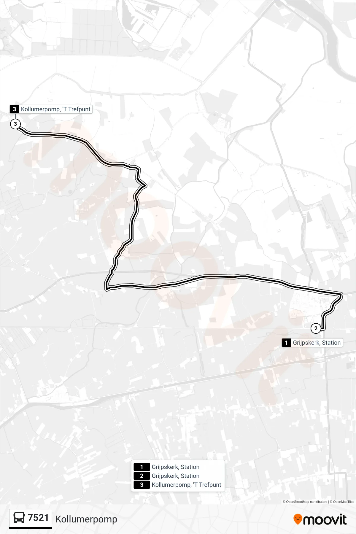 Lijn 7521 (bus, Kollumerpomp): route en haltes op de kaart