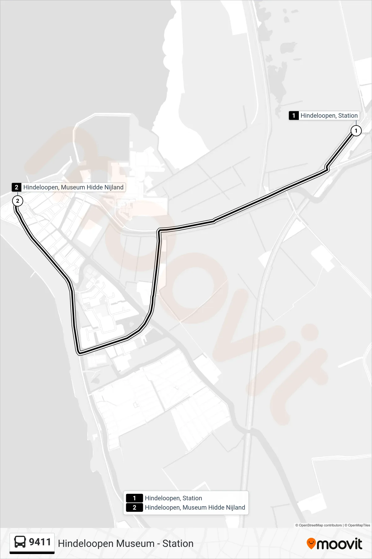 Lijn 9411 (bus, Hindeloopen): route en haltes op de kaart
