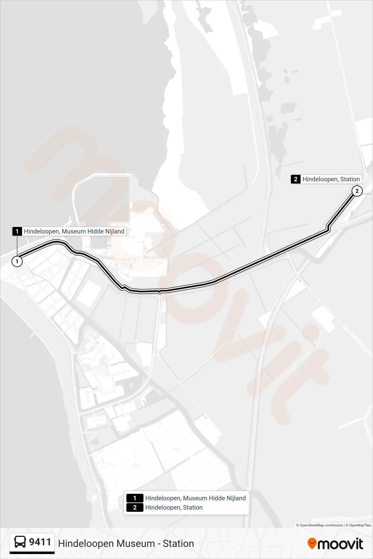 9411 bus Line (Hindeloopen) route and stops on a map