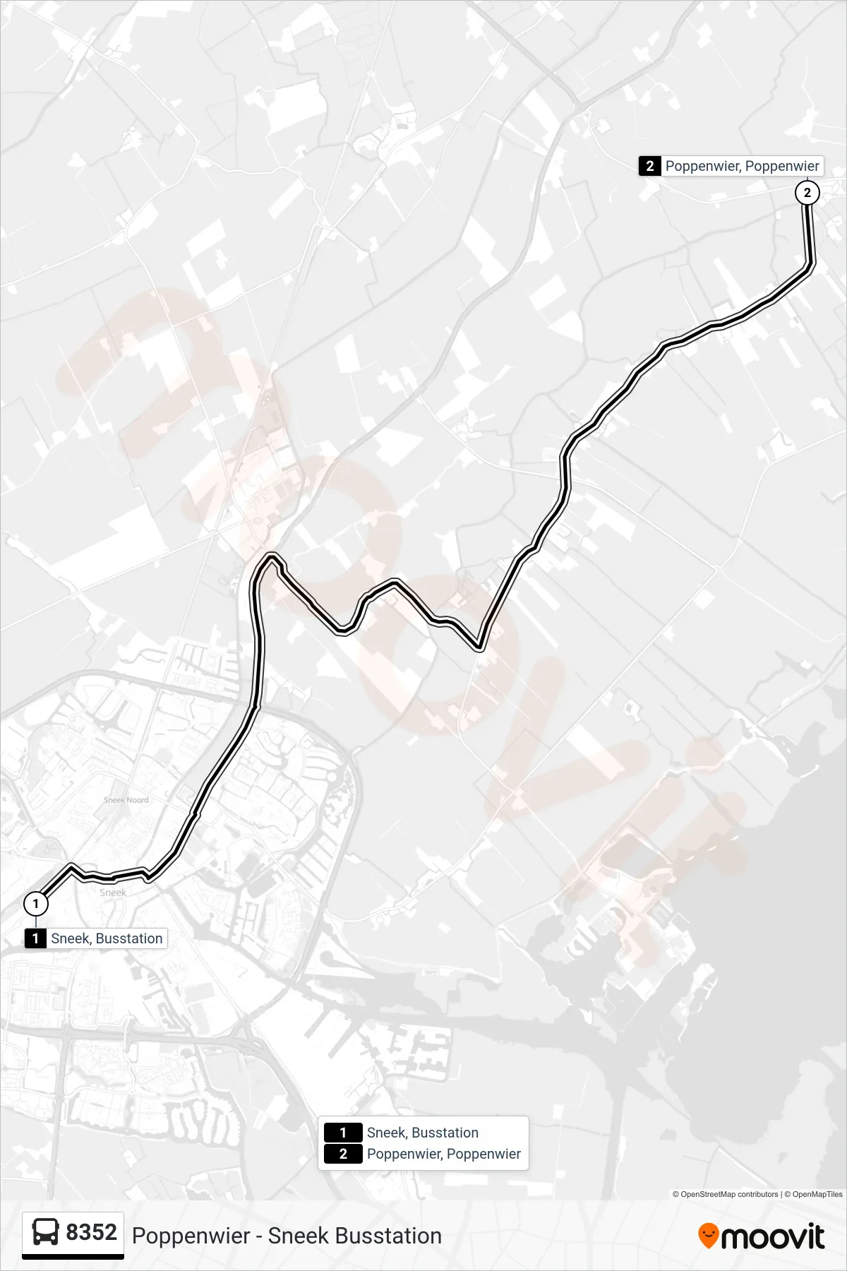 Lijn 8352 (bus, Poppenwier): route en haltes op de kaart
