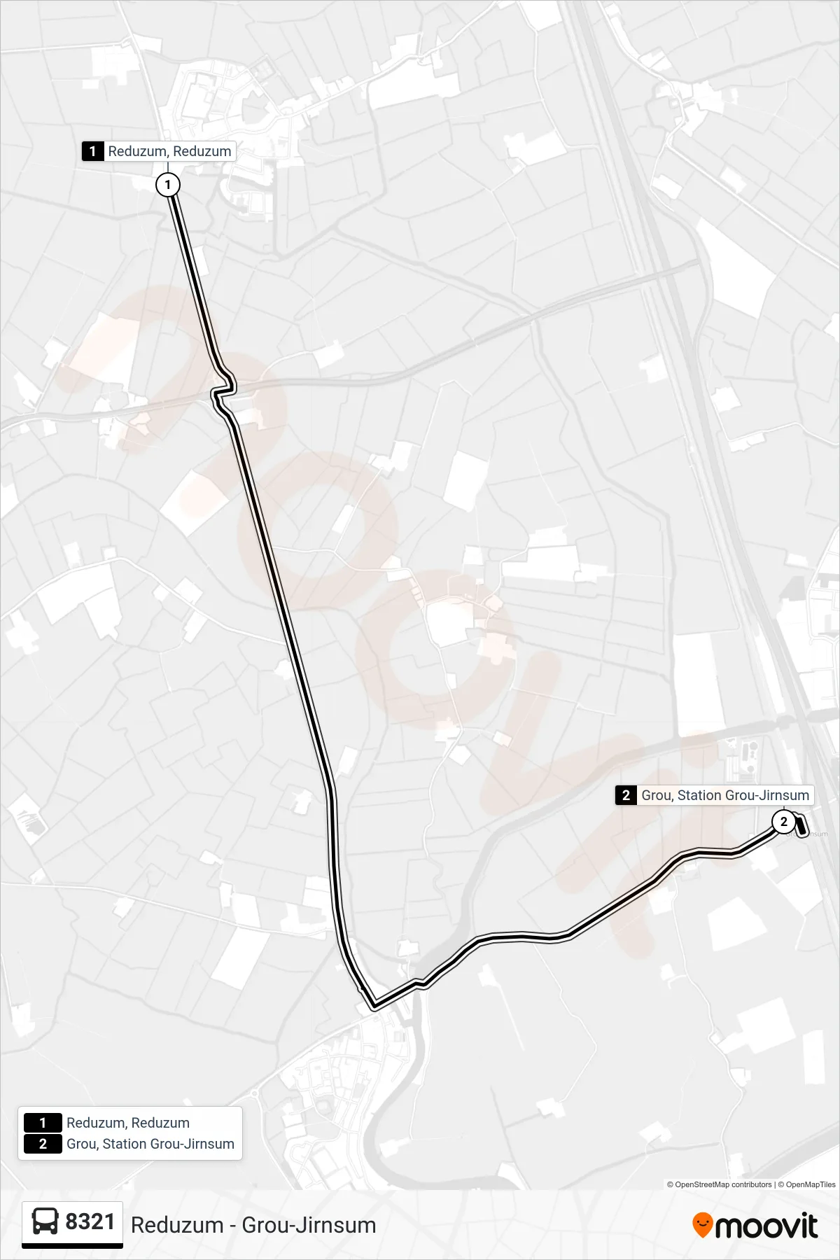 Lijn 8321 (bus, Grou-Jirnsum): route en haltes op de kaart