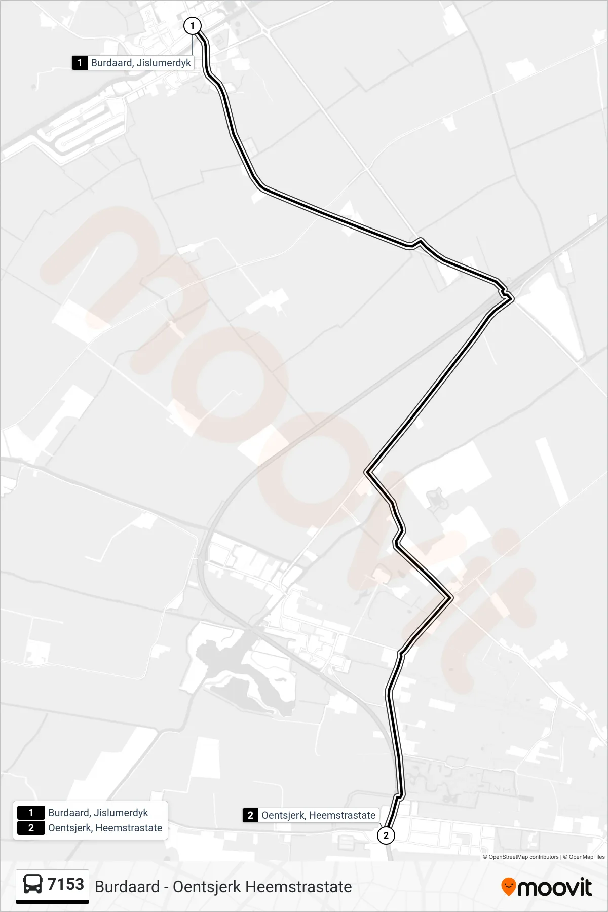 7153 bus Line (Oentsjerk) route and stops on a map