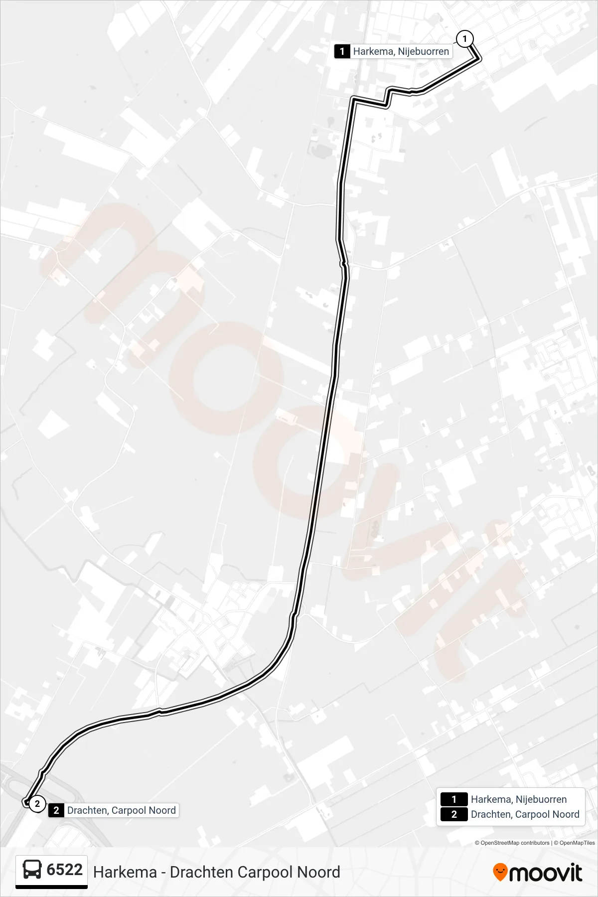 Lijn 6522 (bus, Drachten): route en haltes op de kaart
