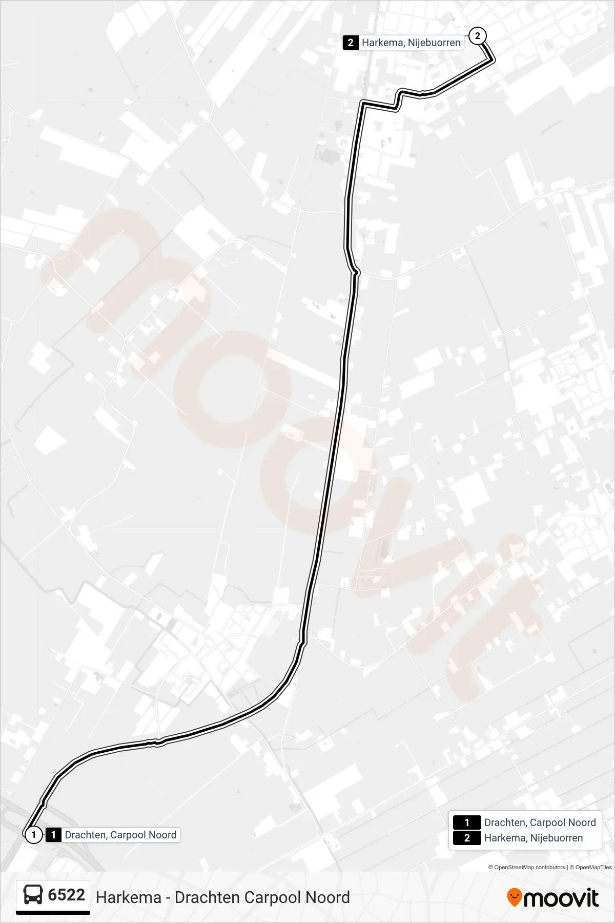 6522 bus Line (Harkema) route and stops on a map