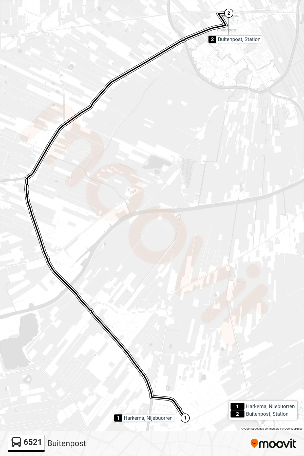 Lijn 6521 (bus, Buitenpost): route en haltes op de kaart