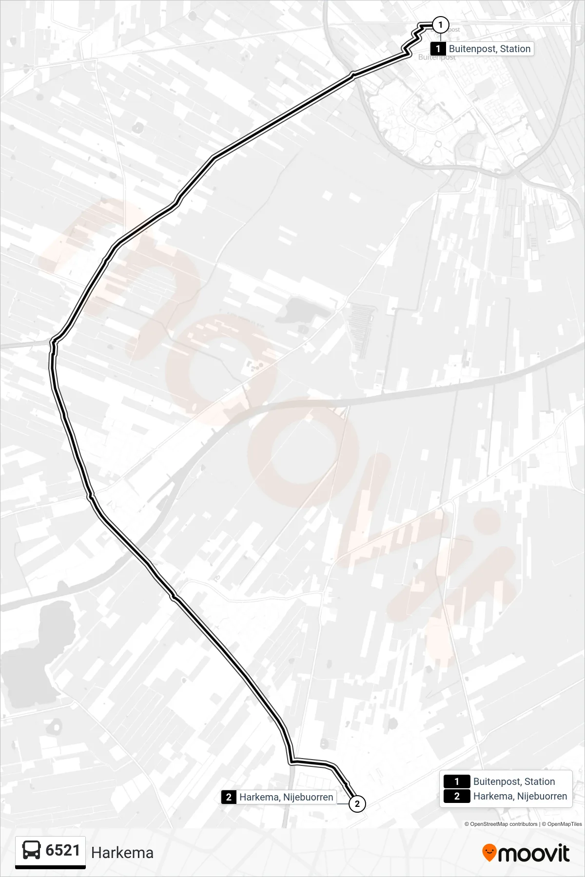 Lijn 6521 (bus, Harkema): route en haltes op de kaart