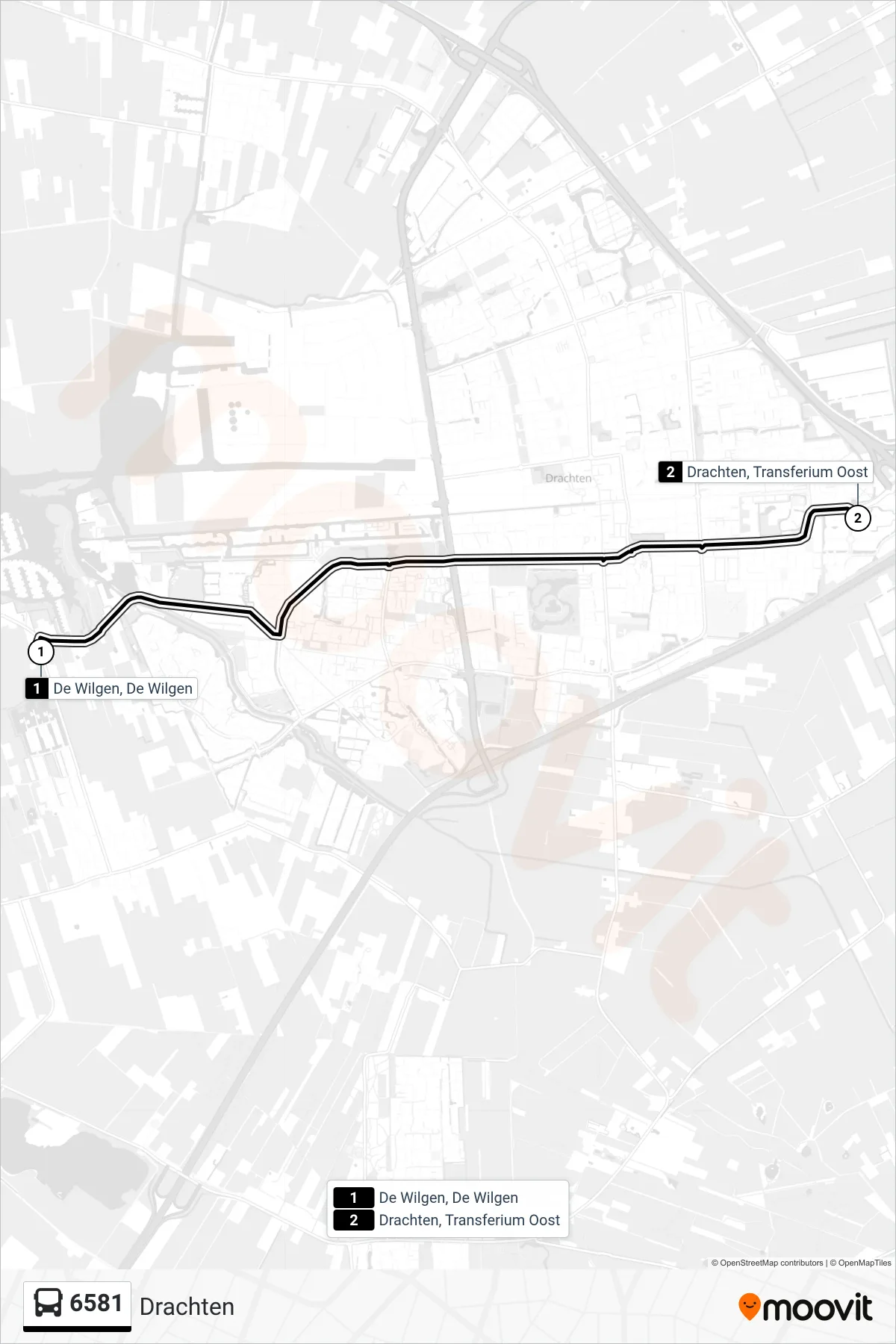 Lijn 6581 (bus, Drachten): route en haltes op de kaart