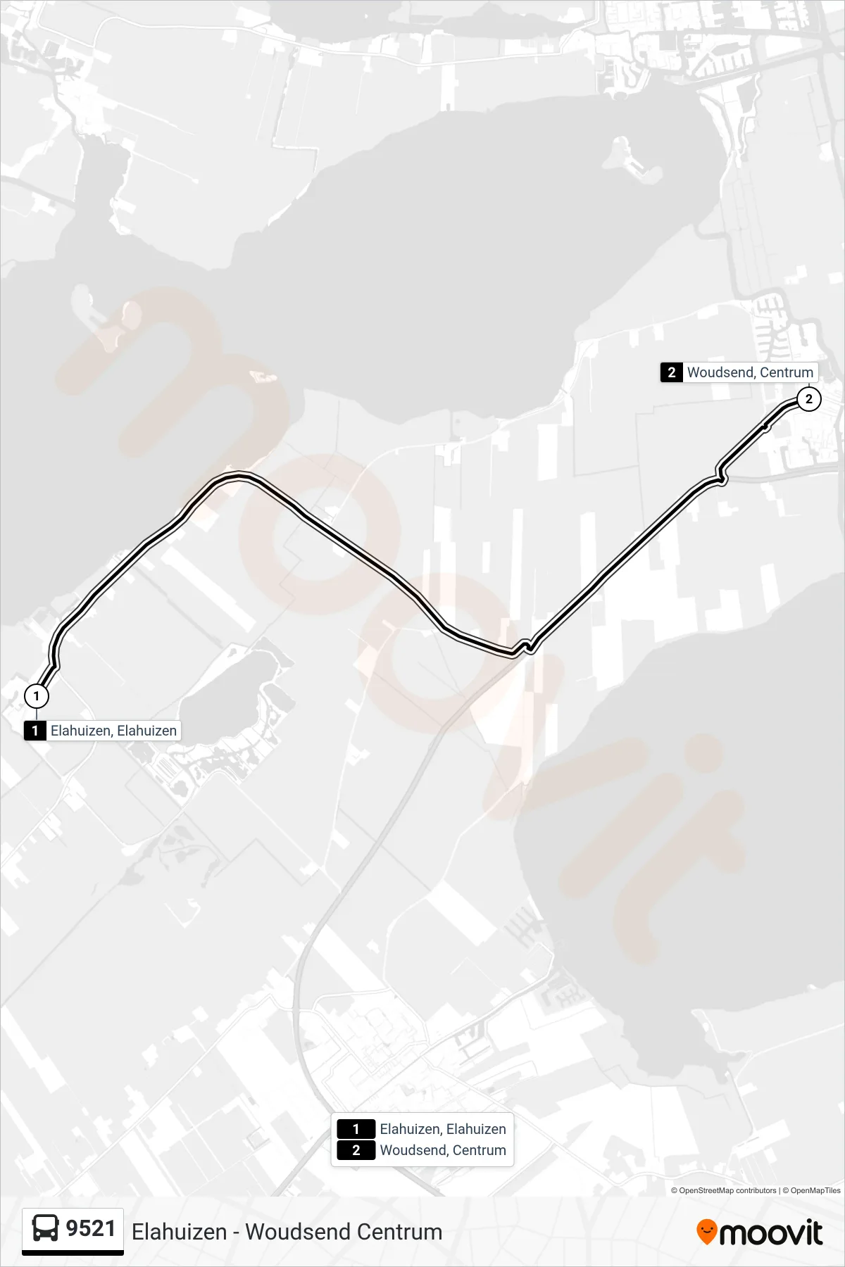 Lijn 9521 (bus, Woudsend): route en haltes op de kaart