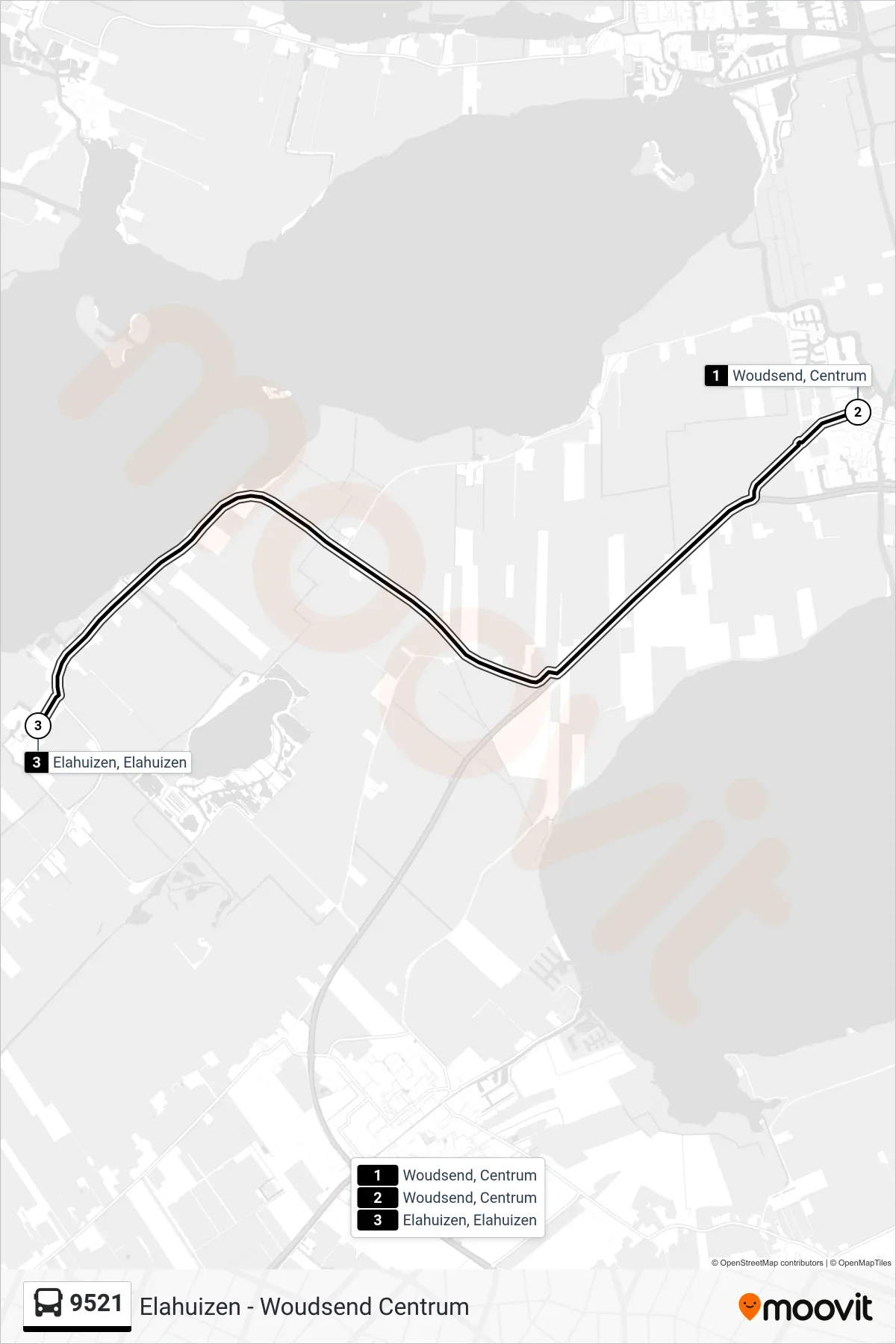 9521 bus Line (Elahuizen) route and stops on a map