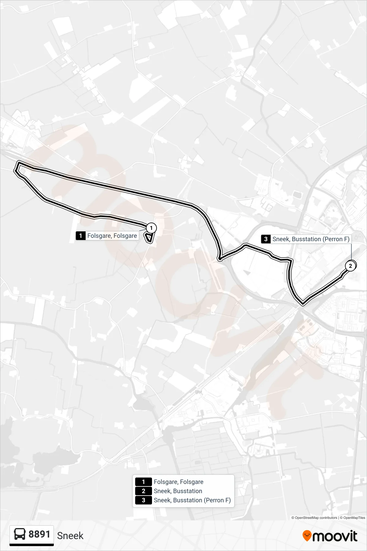 Lijn 8891 (bus, Sneek): route en haltes op de kaart