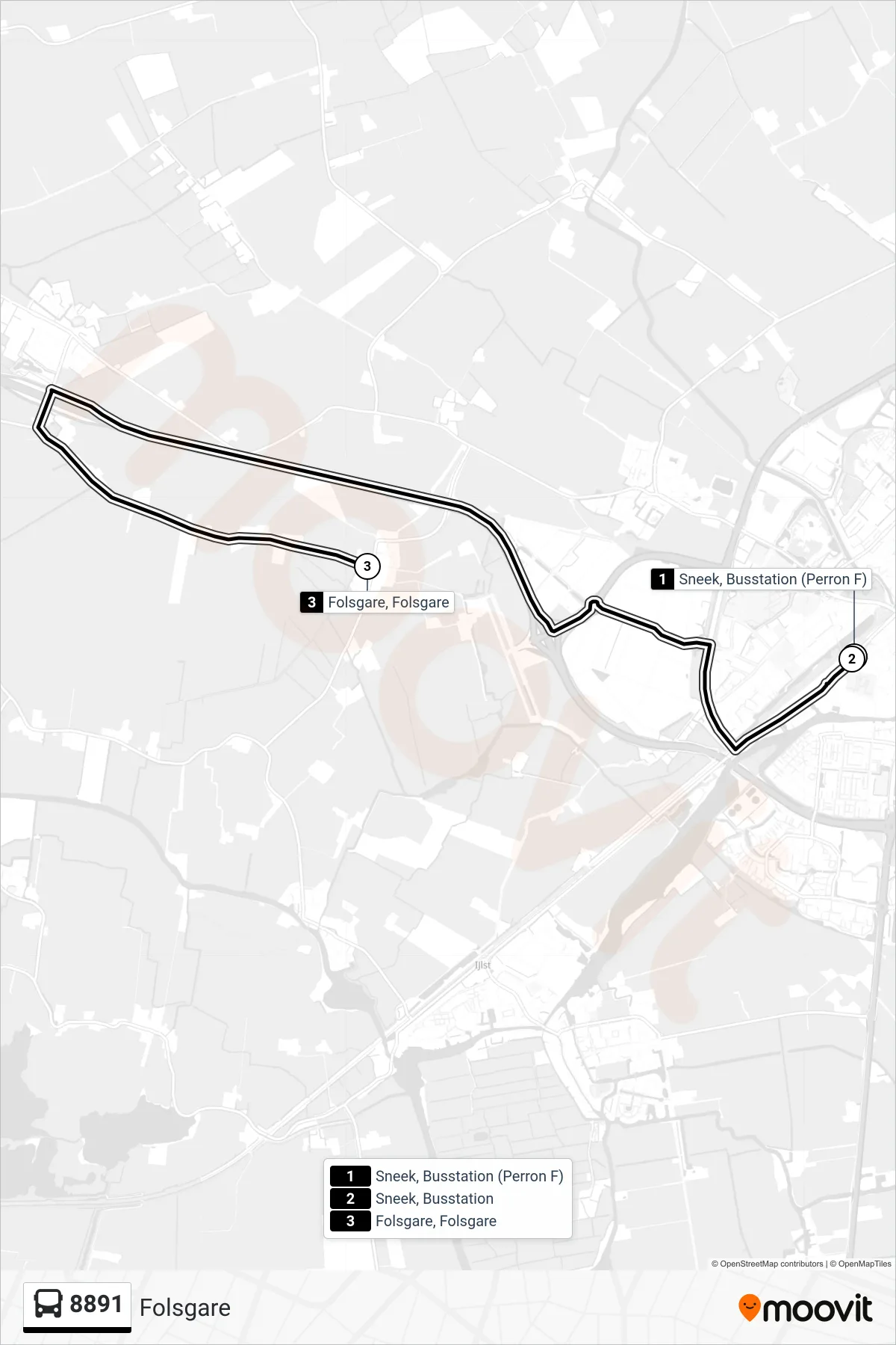 Lijn 8891 (bus, Folsgare): route en haltes op de kaart